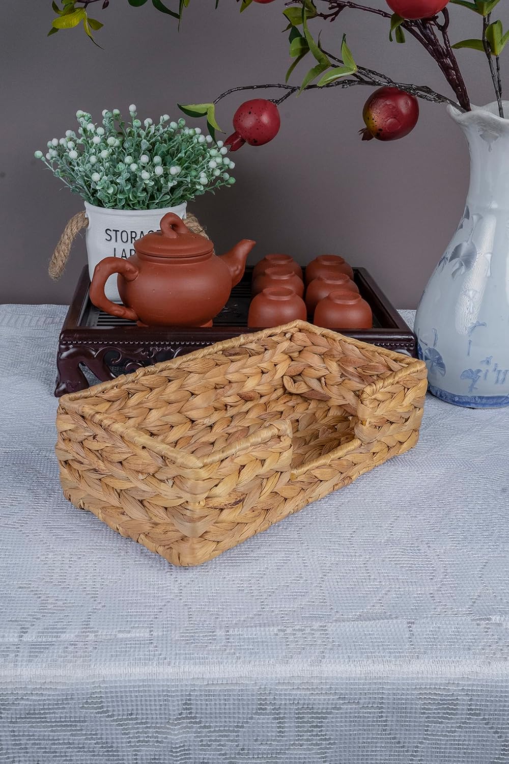 Rectangle Water Hyacinth Napkin Holders For Kitchen And Bathroom, Guest Towel Holder Tray For Bathroom, Handcrafted Flat Napkin Holder Basket, Wicker Accessories for Home Decor, Restaurants, Cafe - Image 3