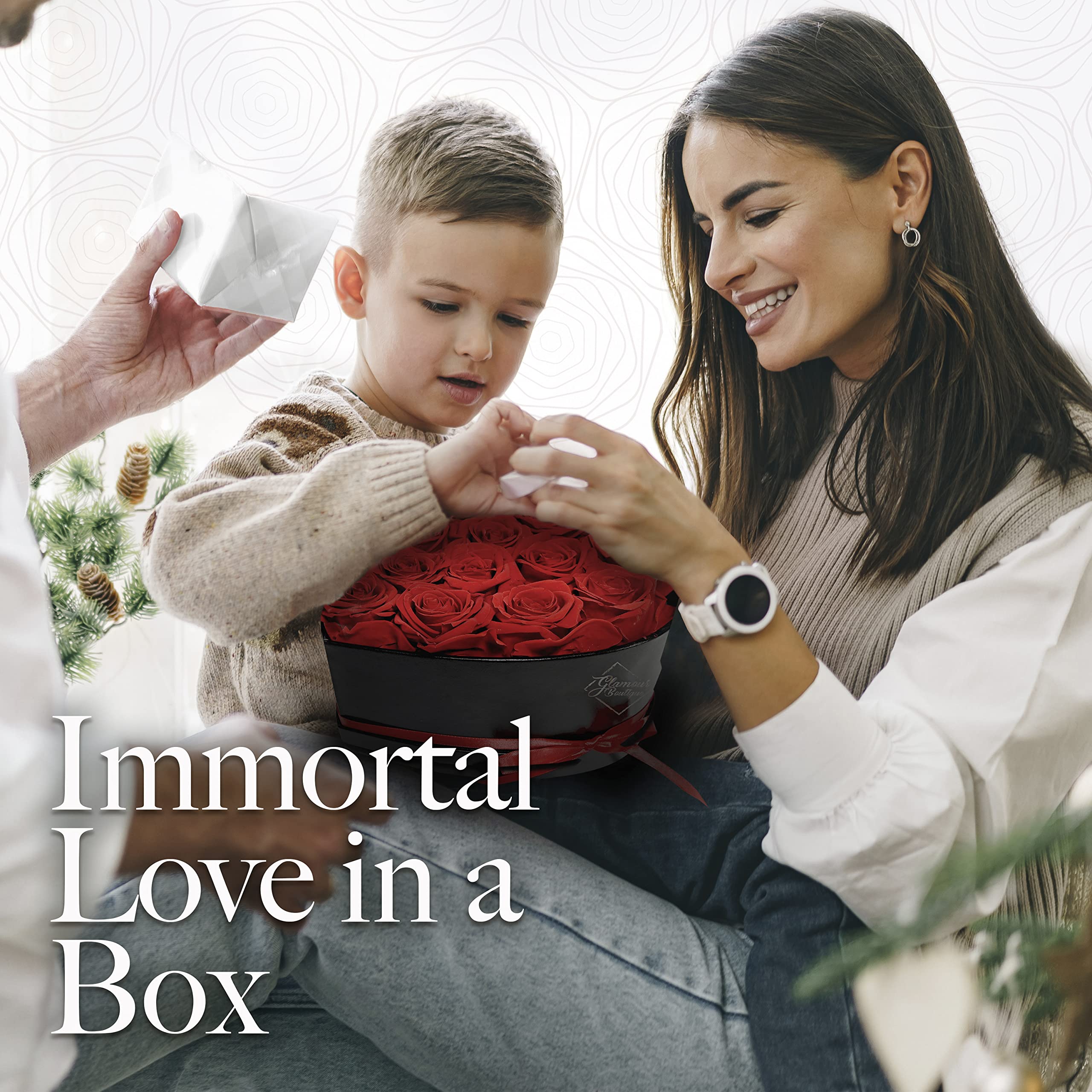 GLAMOUR BOUTIQUE - Caja en forma de corazón con 16 flores, rosas preservadas, regalo para mujer, color rojo 8