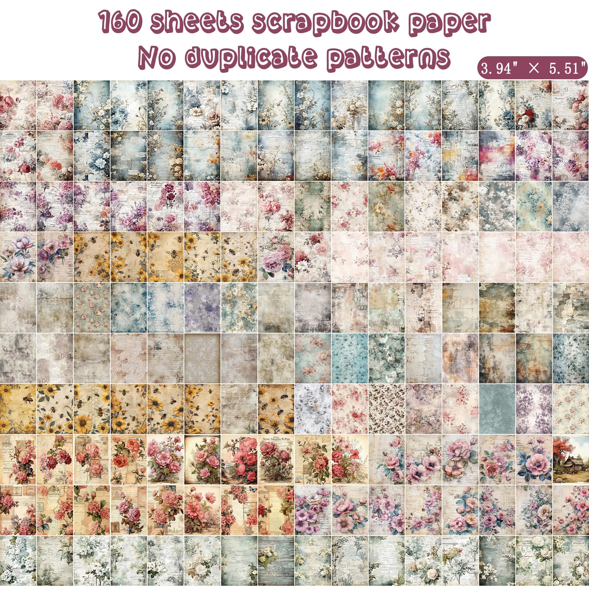 Vintage Flower Scrapbook Paper - 160 Sheets -2 Vintage Flower Scrapbook Paper - 160 Sheets -2