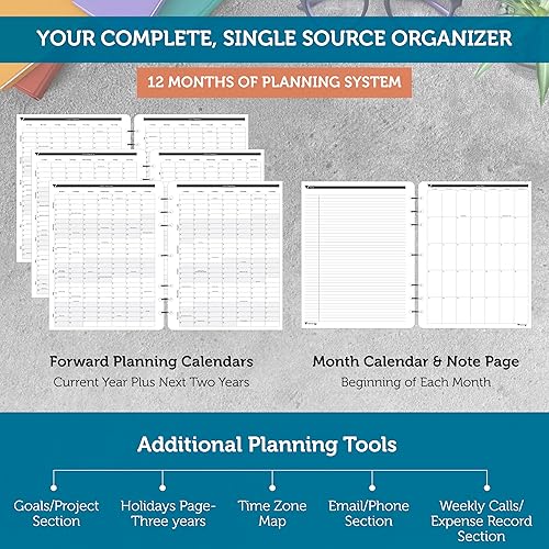 Miniatura 4 de Planner Pad Organizador de 12 meses, embudo de 3 niveles de hojas sueltas de 7 agujeros, inicio del 1 de octubre (octubre de 2023 a septiembre de