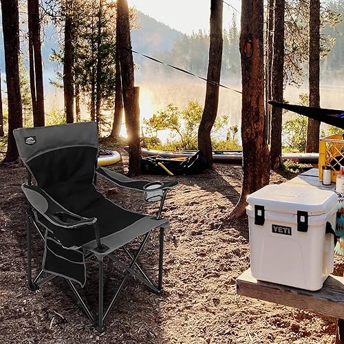 Miniatura 2 de Silla de camping plegable de gran tamaño, silla de césped portátil acolchada resistente con soporte para tazas extragrande, bolsillo lateral para