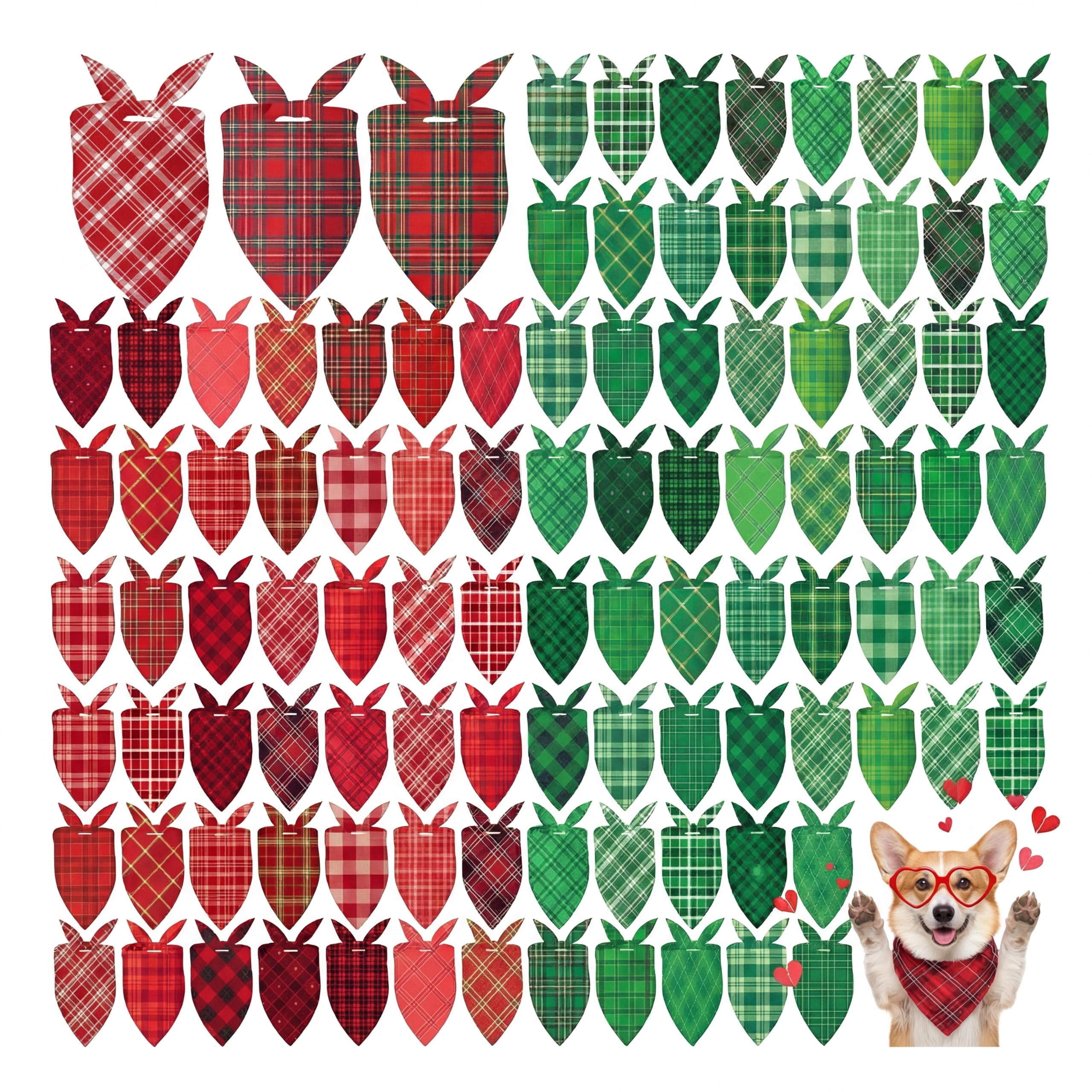 Abbylike 100 Pcs St. Patrick's Day Dog Bandanas Bulk Green Plaid Bandanas for Dogs Triangle Kerchief Bib Scarf for Pet Irish Holiday Costume Photo Props Accessories (25.6 x 17.7 x 17.7)
