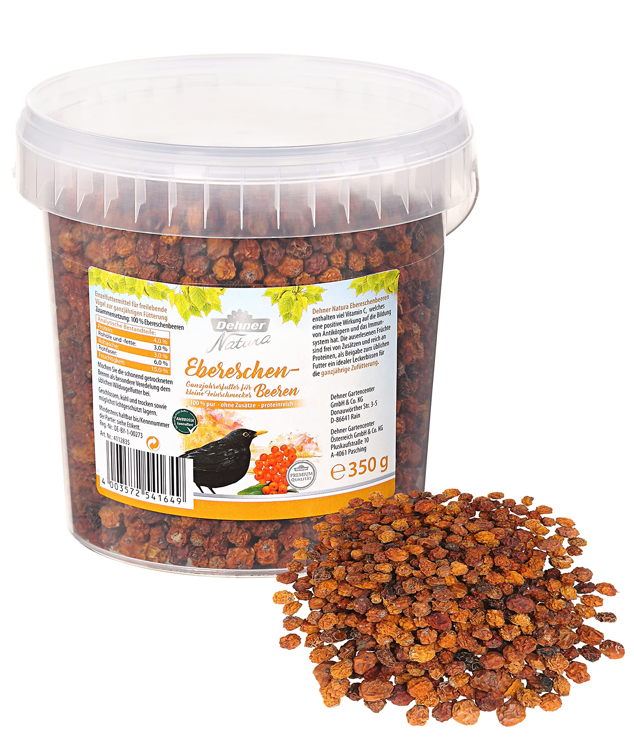 Dehner Natura Premium Nourriture pour oiseaux sauvages, baies de sorbier, 6x 350 g (2,1 kg)