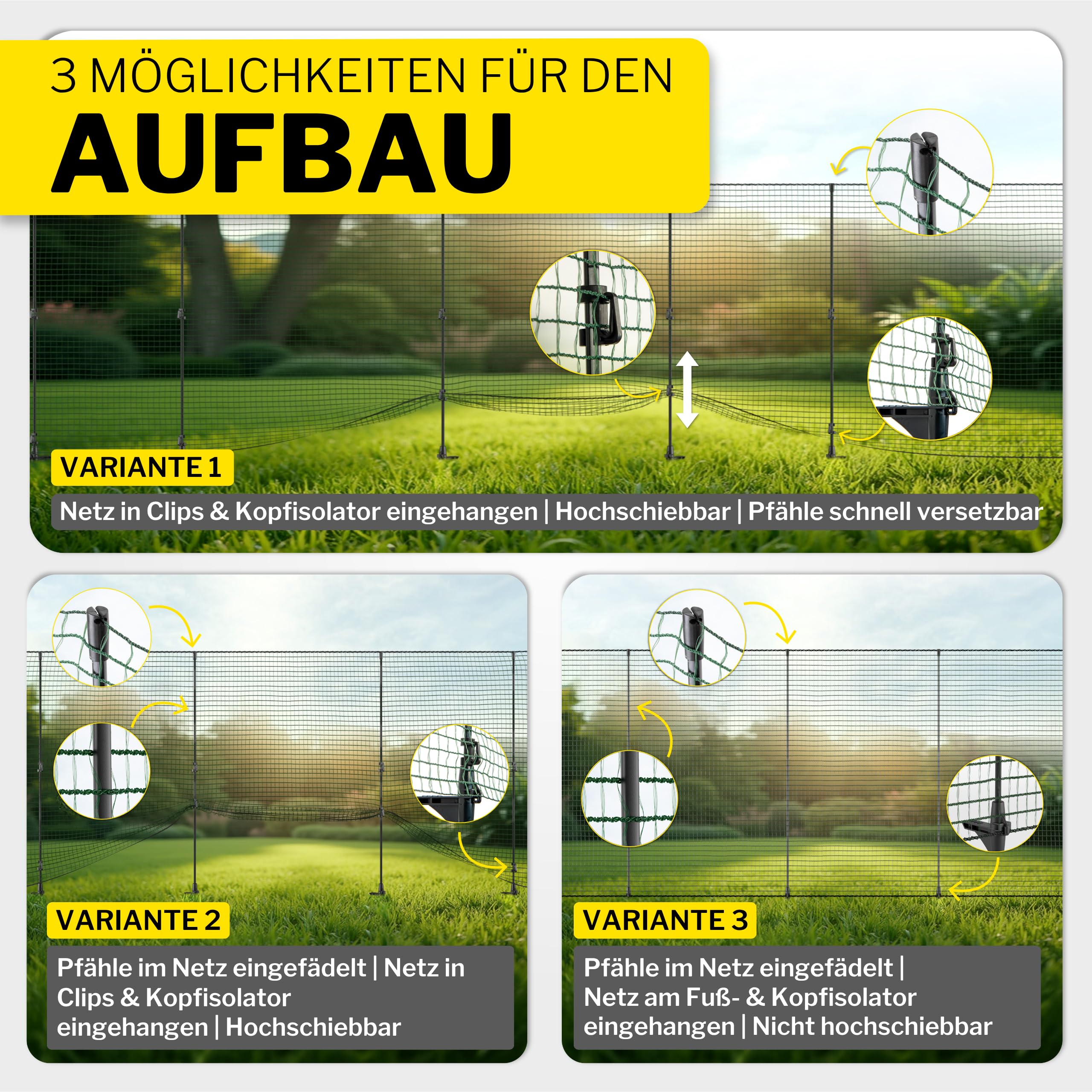 Mobiler Hundezaun Flex 25m x 90cm mit 15 Pfählen Begrenzungszaun Weidezaun Steckzaun