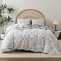 Vista 3 de HoneiLife Juego de funda de edredón floral 100% algodón, 3 piezas, suave, ropa de cama botánica con cierre de cremallera y lazos en las esquinas