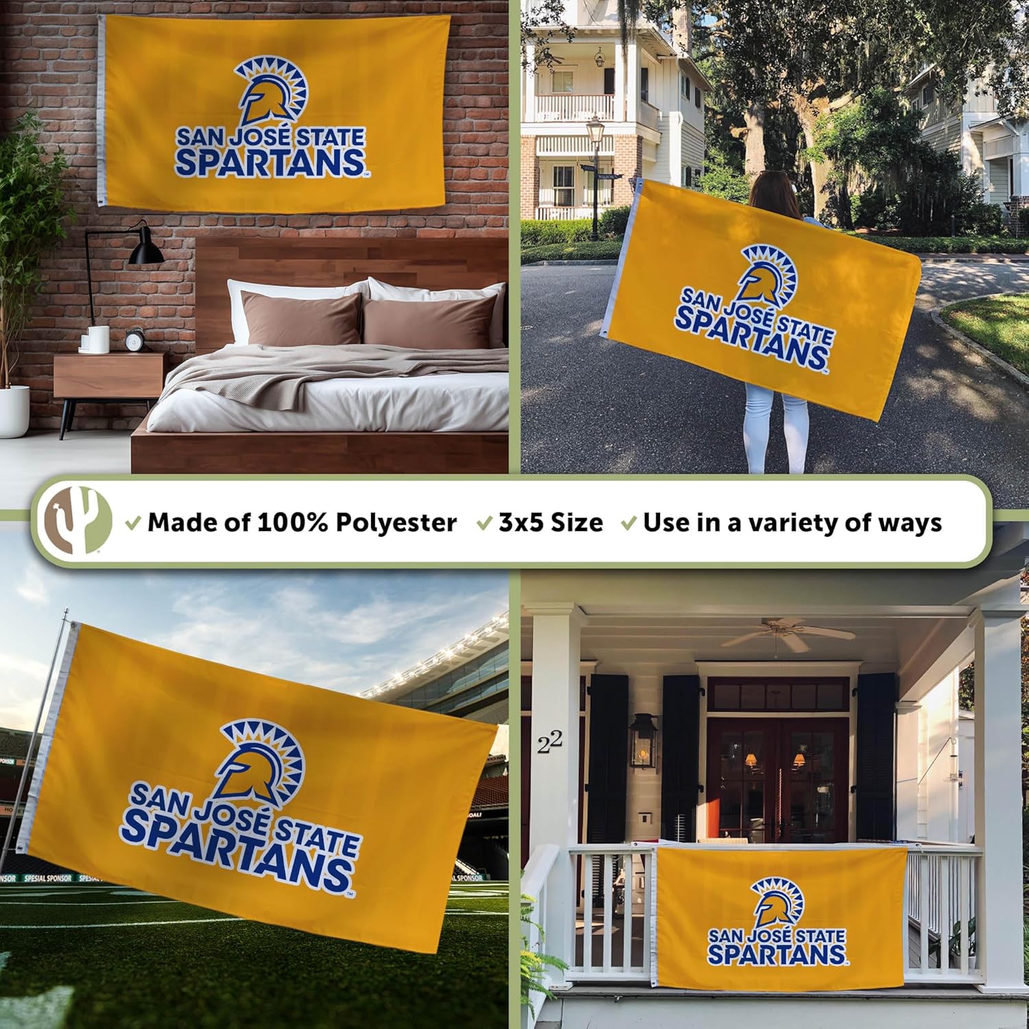 Desert Cactus San Jose State University SJSU Flag - 3 x 5 Feet Spartans Banner, Indoor/Outdoor Durable Fabric, 100% Polyester Design (Style 1) - Image 3
