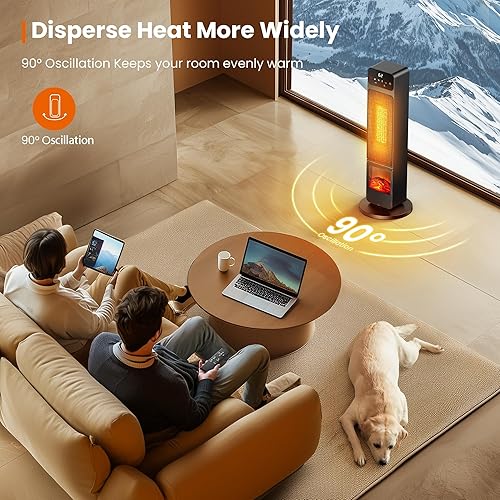 Miniatura 3 de Tower Heaters for Indoor Use, 750W / 1500W Electric Fireplace Heater W / 3D Flame, Heater and Fan Combo 90° Oscillation, Child Lock & Eco Mode, 12h