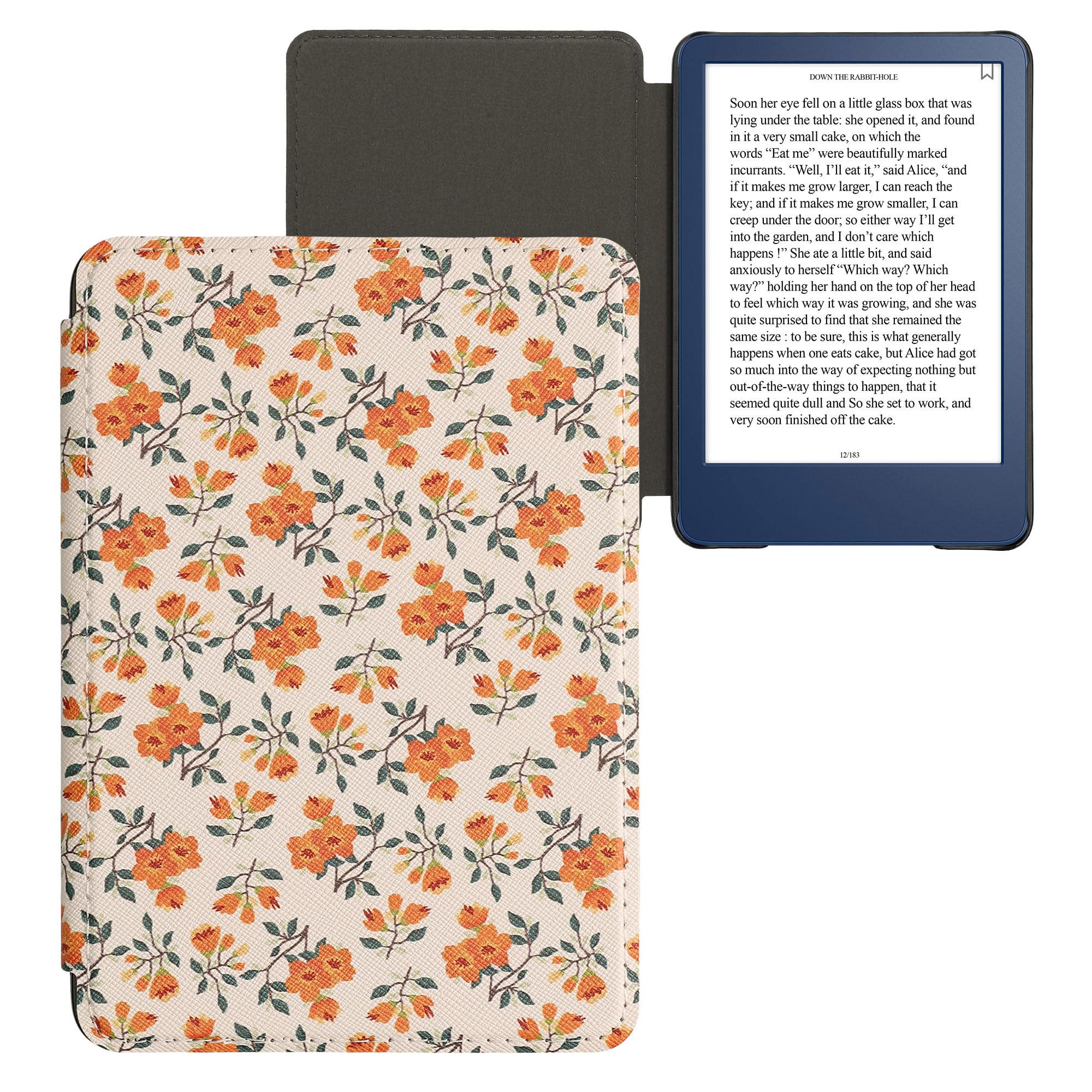 kwmobile Carcasa Compatible con Amazon Kindle (2022/2024) Funda - Funda con Tapa y Cierre magnético de Cuero sintético - Flores Amarillas