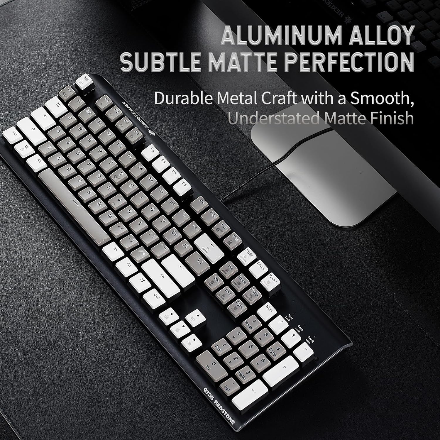 Close-up of a hot-swappable switch on the Hexgears GK735 keyboard, showing how it can be removed.