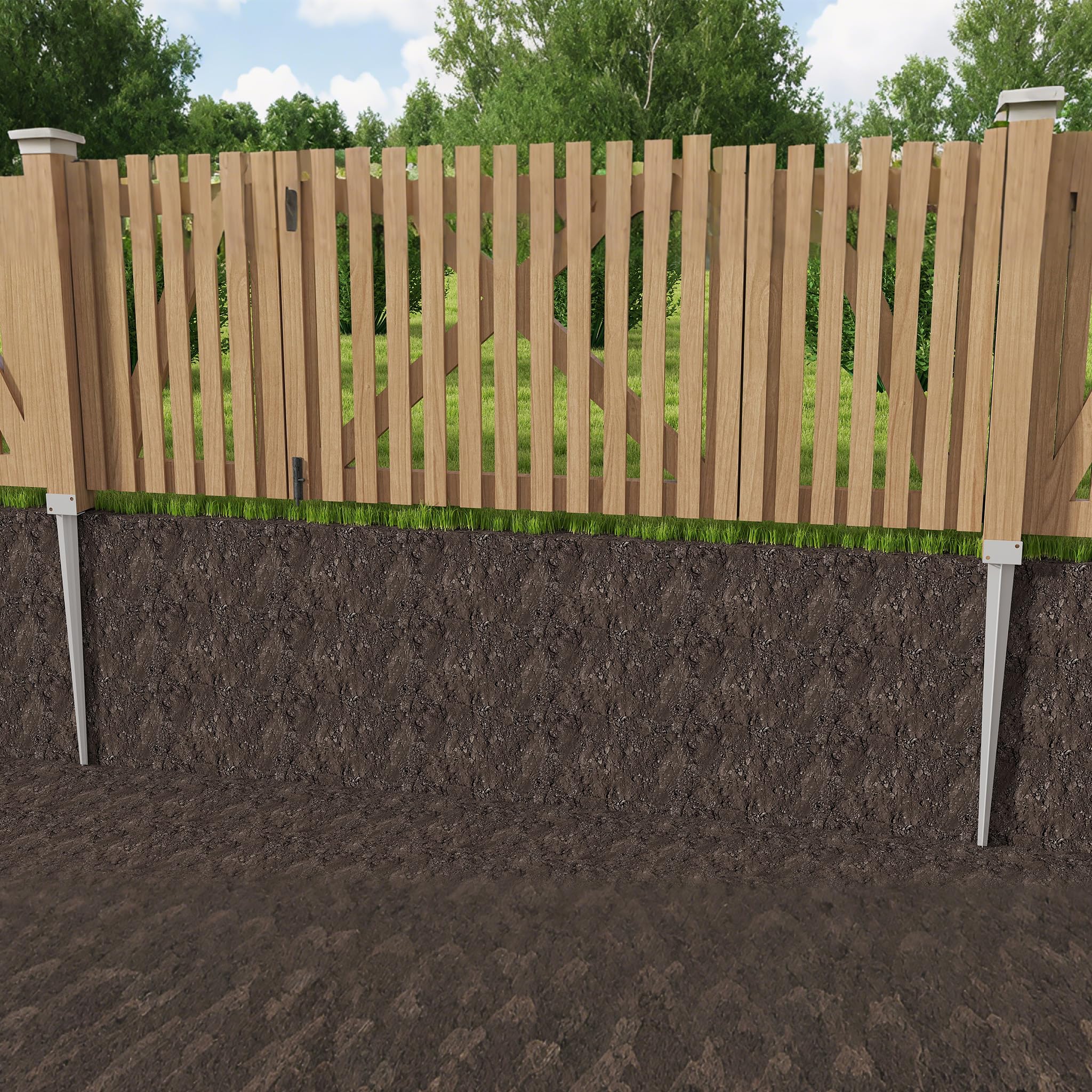 Manicotto per pali di ancoraggio a terra, 60 x 700 mm, zincato, a forma di L, set da 4 pezzi, per recinzione, protezione della privacy, pali in legno, pergolato, giardino, terrazza, argento