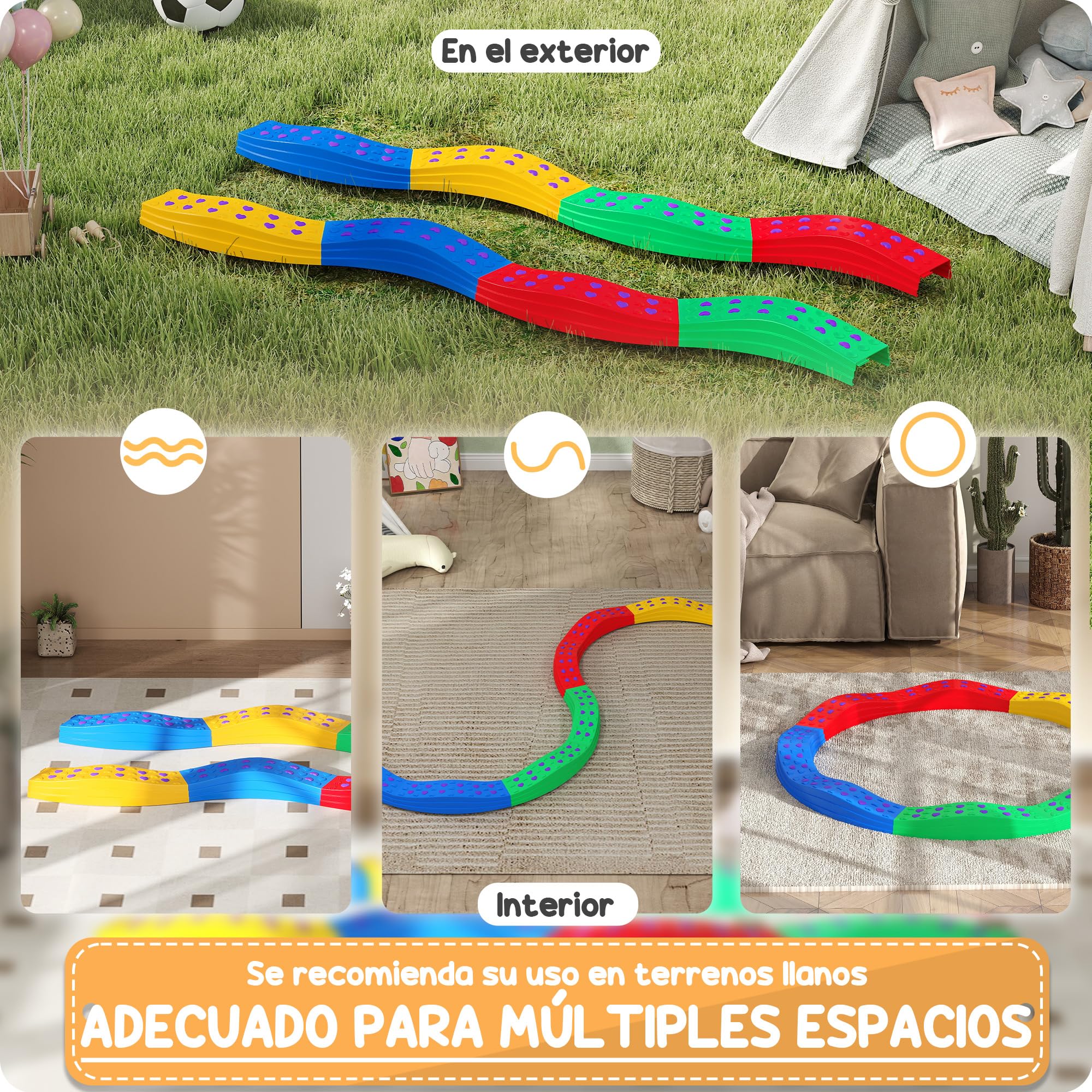 AIYAPLAY Vigas de Equilibrio para Niños de más de 3 Años Tabla de Equilibrio en Forma de Arco con 8 Piezas Base Antideslizante para Entrenamiento de Equilibrio Multicolor