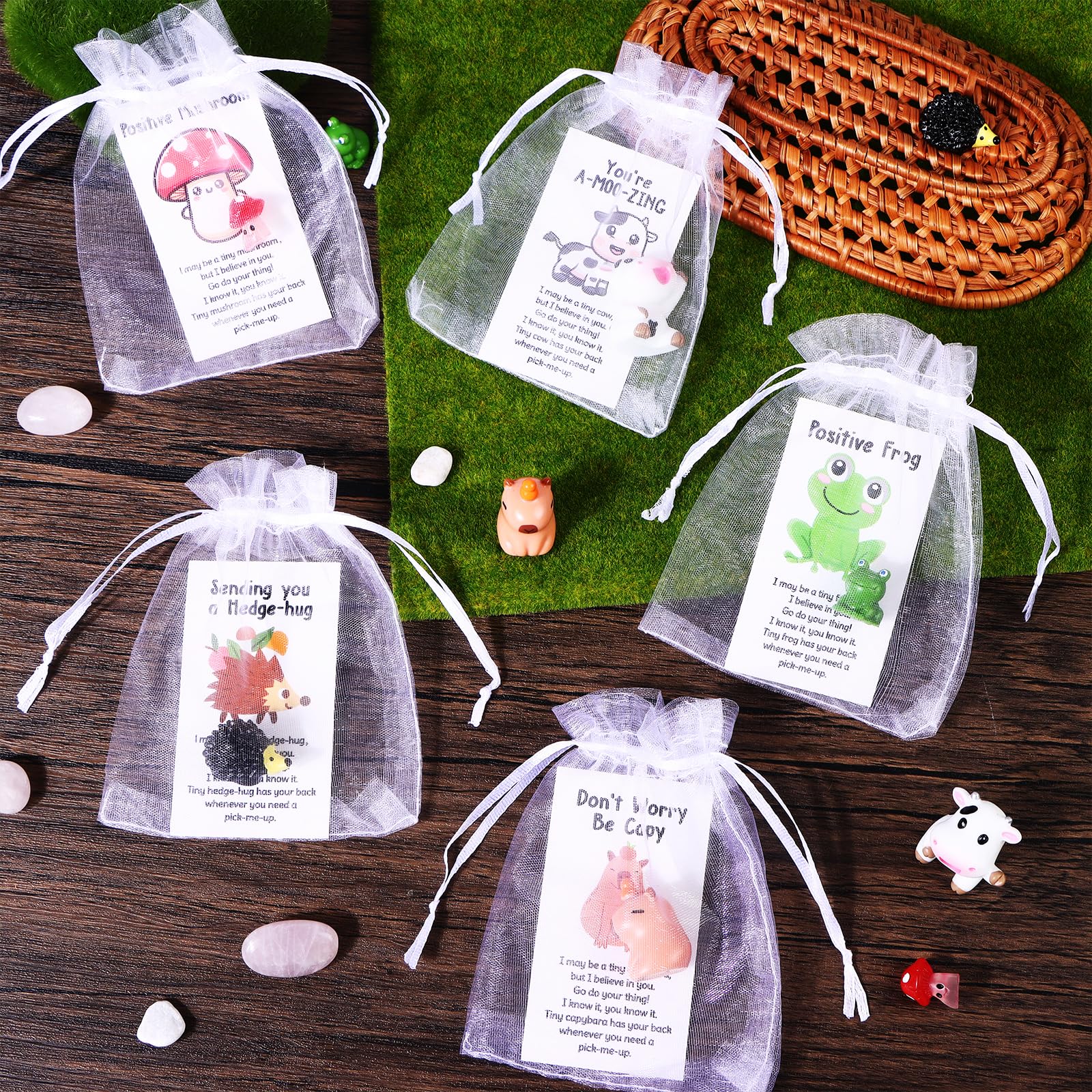 75 Pcs Employee Appreciation Gifts Bulk Animal Pun Inspirational Note Cards Funny Resin Animals Organza Bags Leaving Gifts Thank You Gift for Teacher Staff Coworkers Nurse Office School Supplies - Image 4