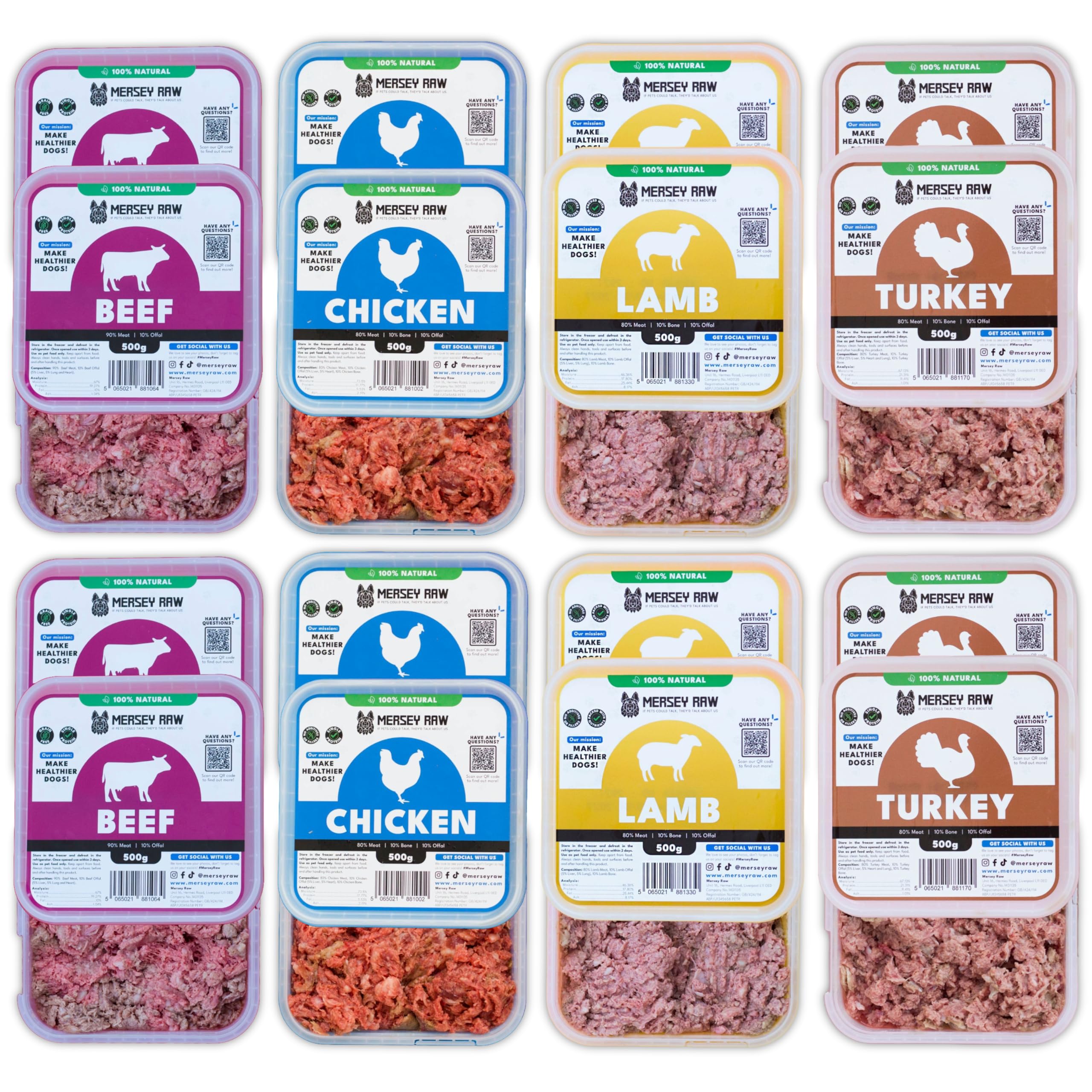 Frozen Raw Dog Food Complete Mince Meat Meal Puppy Adult Senior 8kg Natural Free Range Beef Chicken Lamb Turkey 80/10/10