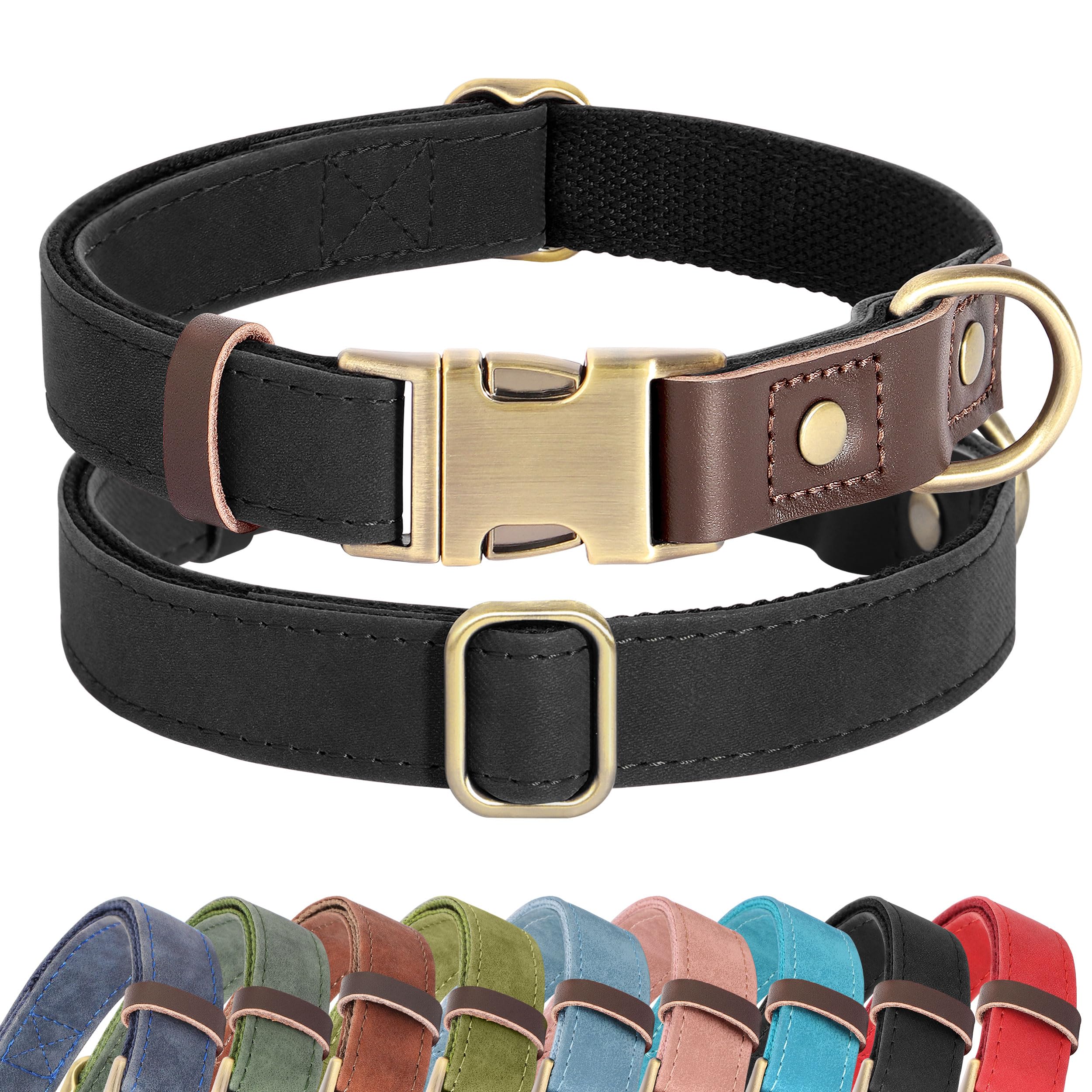 Didog Soft PU Leather Dog Collars for Medium Dogs,Classic Adjustable Dog Collars with Quick Release Metal Buckle,Easy Clean and Comfortable with Nylon