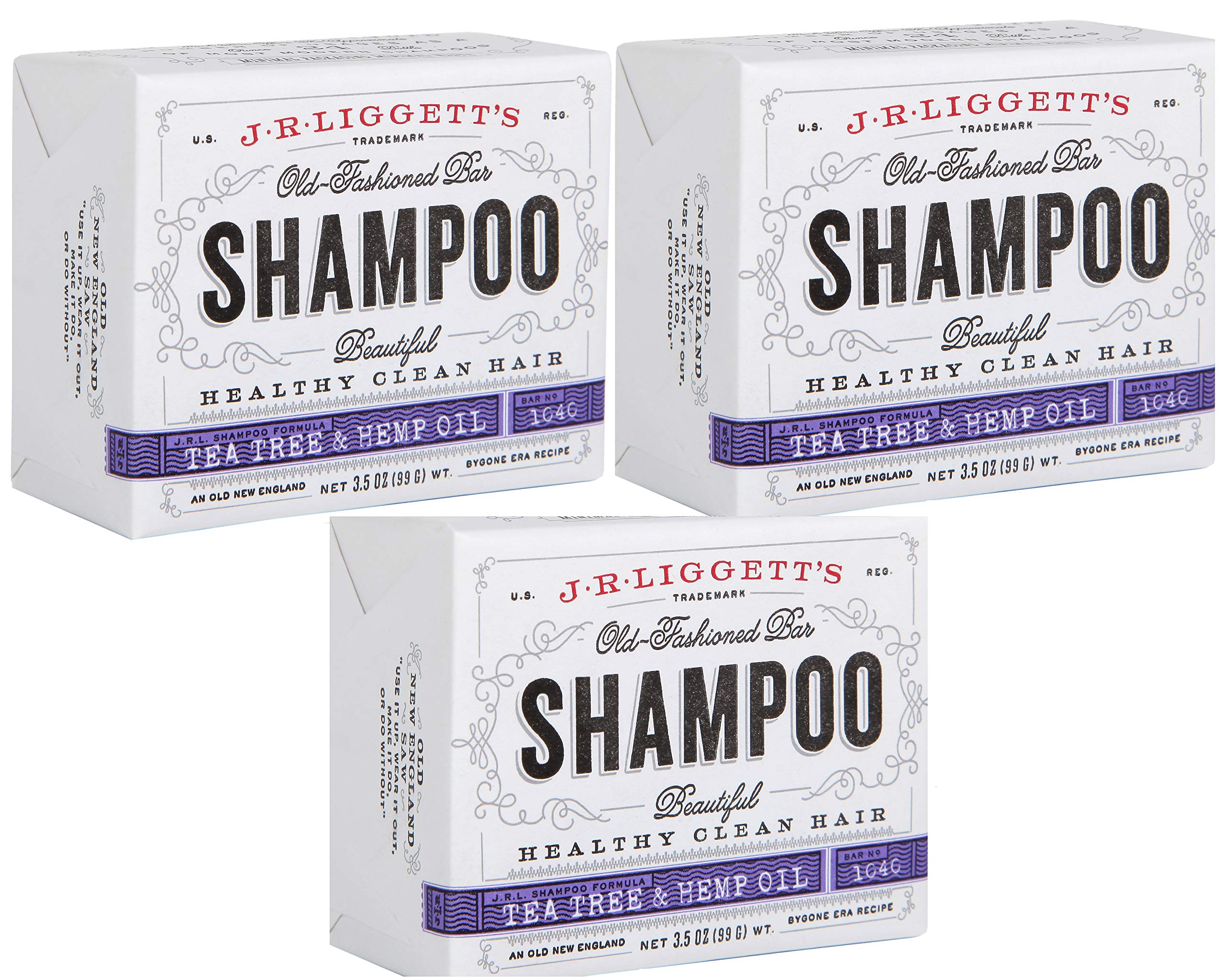 J.R. Liggett's, Old Fashioned Bar Shampoo, Tea Tree & Hemp Oil, No Fragrance, 3.5 oz (99 g) 3 Pack
