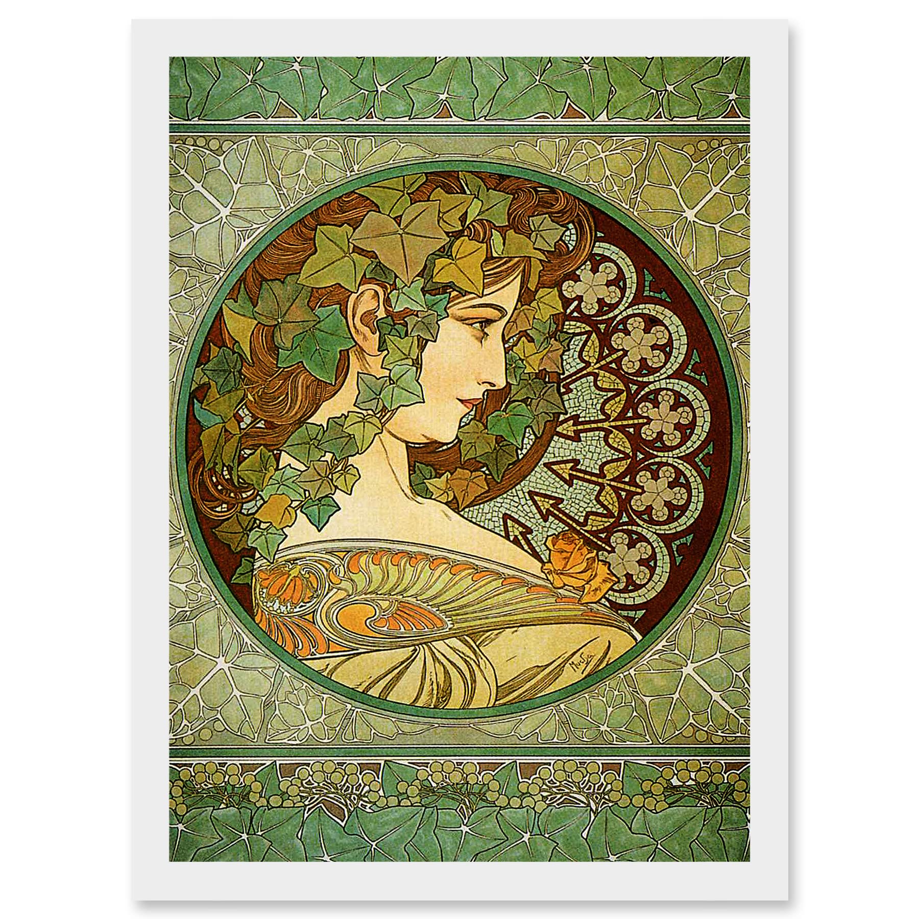 Artery8 Alphonse Mucha Laurel 1901 Art Nouveau Green Vintage Painting A4 Artwork Framed Wall Art Print