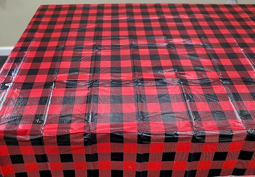 Miniatura 3 de Iconikal Mantel de PEVA reutilizable con parte trasera de franela, a cuadros rojos, 70 x 52 pulgadas