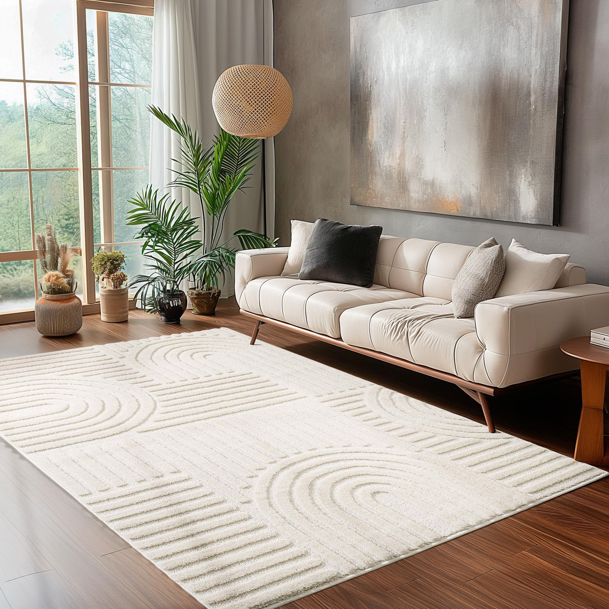 Carpettex Wohnzimmer Teppich Hochflor Skandi Boho Design Hoch-Tief Effekt Weicher Shaggy Langflor Flauschig