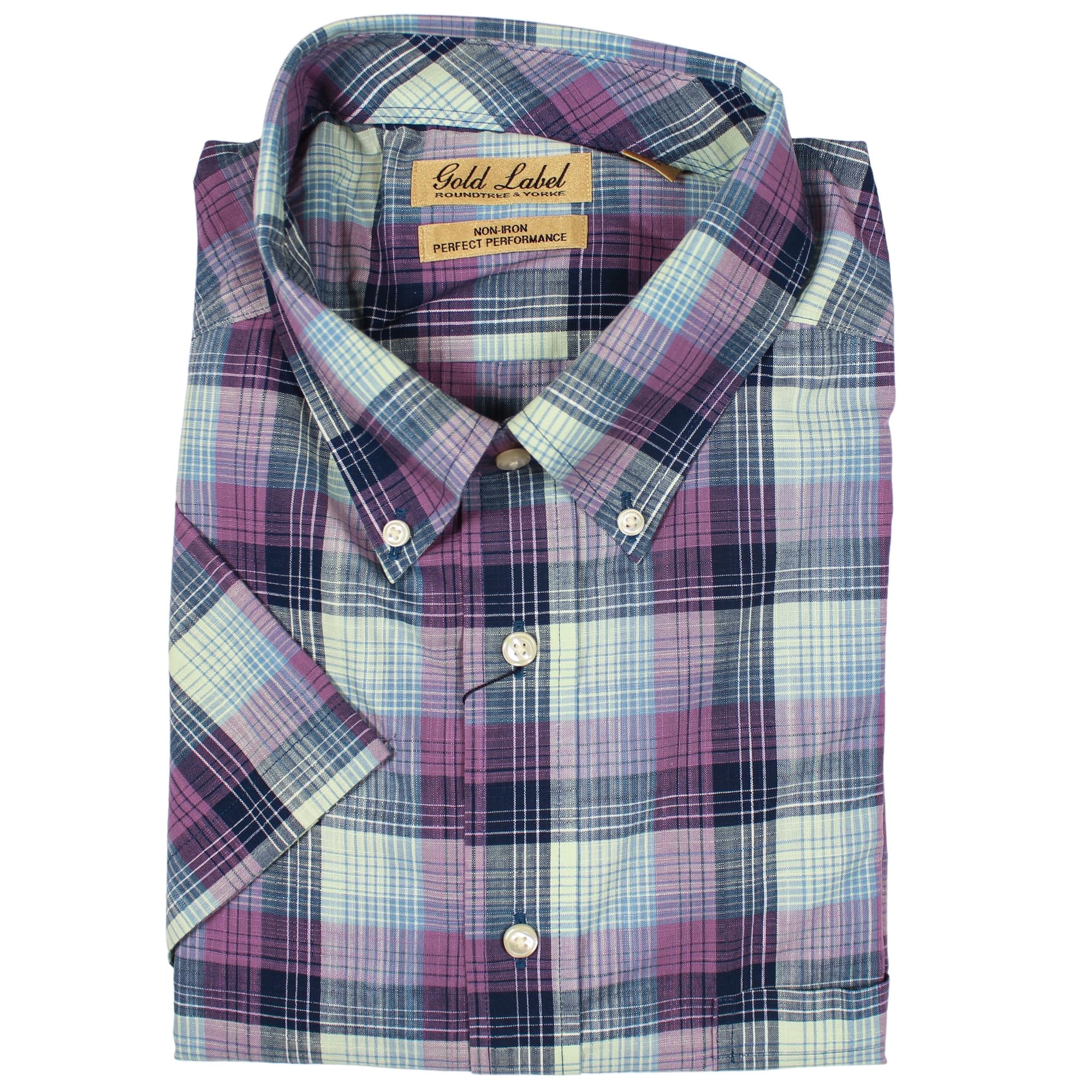 Gold Label Roundtree & Yorke Big and Tall Men's Short Sleeve Pocket Shirt Non-Iron Wrinkle-Resistant Button-Down (Dusty Plum 051, X-Large Tall, XLT)