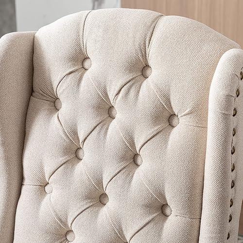 Miniatura 6 de Accent Juego de 2 sillas de comedor tapizadas Parsons con respaldo de ala y patas de madera maciza, silla auxiliar moderna de mediados de siglo para