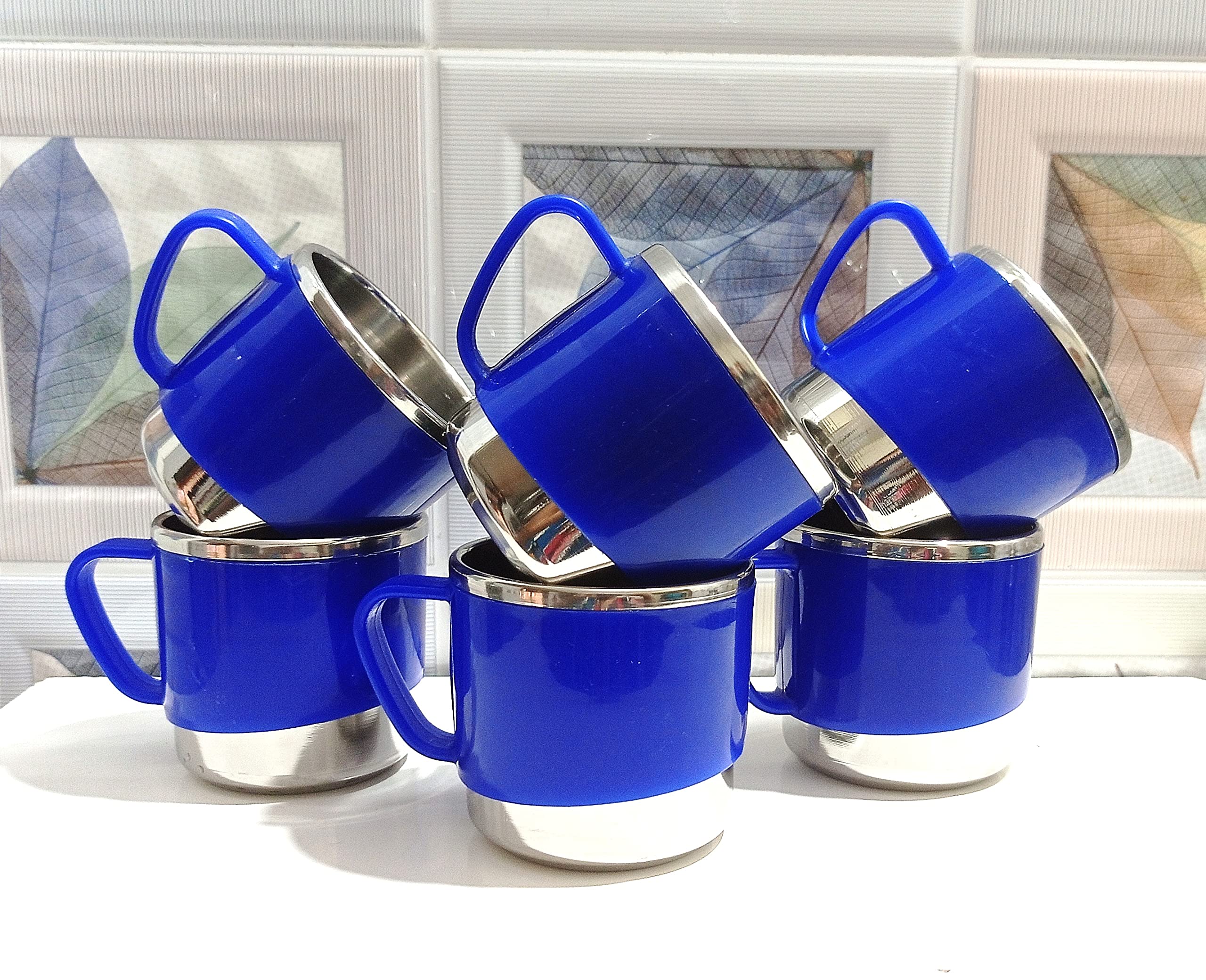 Anixa Creation Pack Of 6 Stainless Steel Tea Cup Set | Steel Cups | Coffee Cups | Payali Set, Mini Cups Set Of 6 | Chai Ka Cup -Inner Steel Outer Plastic Blue (Blue), 100 milliliter 2