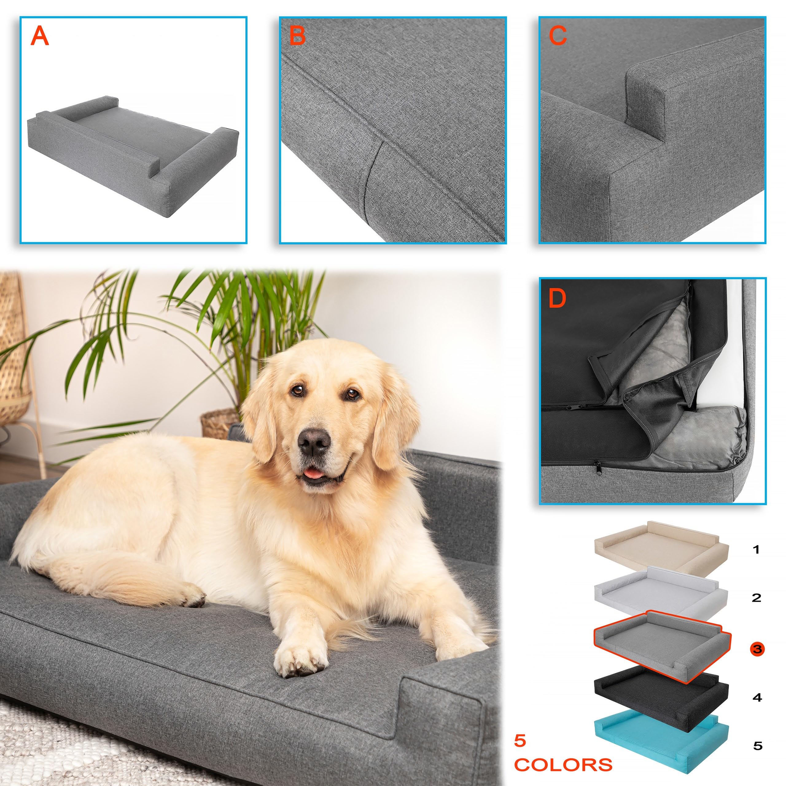 PillowPrim Hundebett, Haustiermatratze, Katzenbett, Hundekissen, Hundekorb, Hundesofa, Liegeplatz für Hund, Orthopädische, Asche, 55 cm, Anthrazite, 78x53 cm