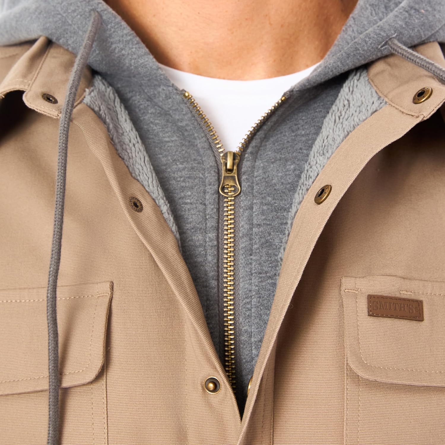 Smith's Workwear mens Big Men's Sherpa-lined Hooded Stretch-canvas Snap Shirt-jacket - Image 4