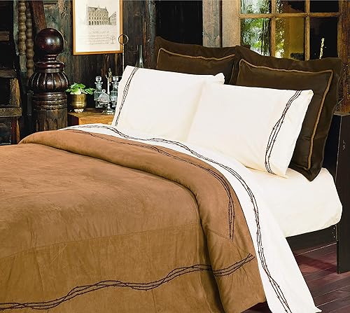 Miniatura 2 de Paseo Road by HiEnd Accents Barbwire Western Bedding - Juego de edredón de 5 piezas, tamaño individual, de piel sintética color tostado, estilo