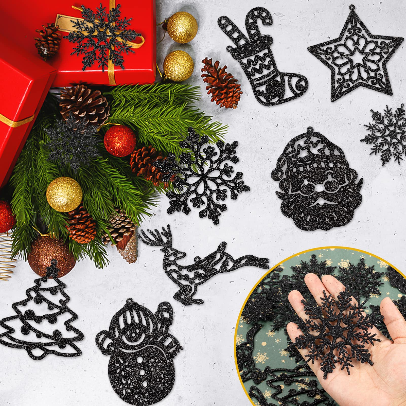 Chaussette Noël Noire Flocons Chaussettes De Noël GISELA D - Lot De 2, Noir à Flocons Dorés - 55 Cm - Pour Toute La Famille GISELA D Noël