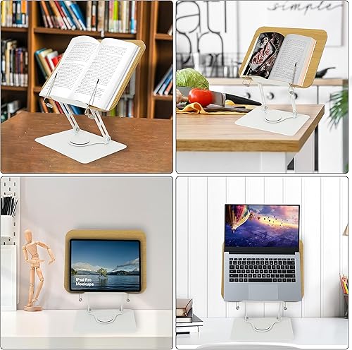 Miniatura 6 de MNKXL Soporte de libro para lectura, soporte de libro con base giratoria de 360 para leer manos libres, soporte de libro de cocina, soporte de base