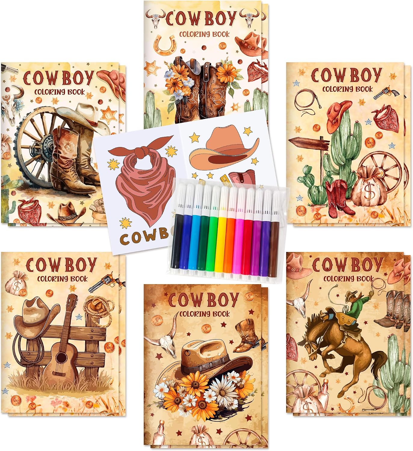 Western Cowboy Mini Coloring Books Bulk Wild West DIY Art Drawing Supplies