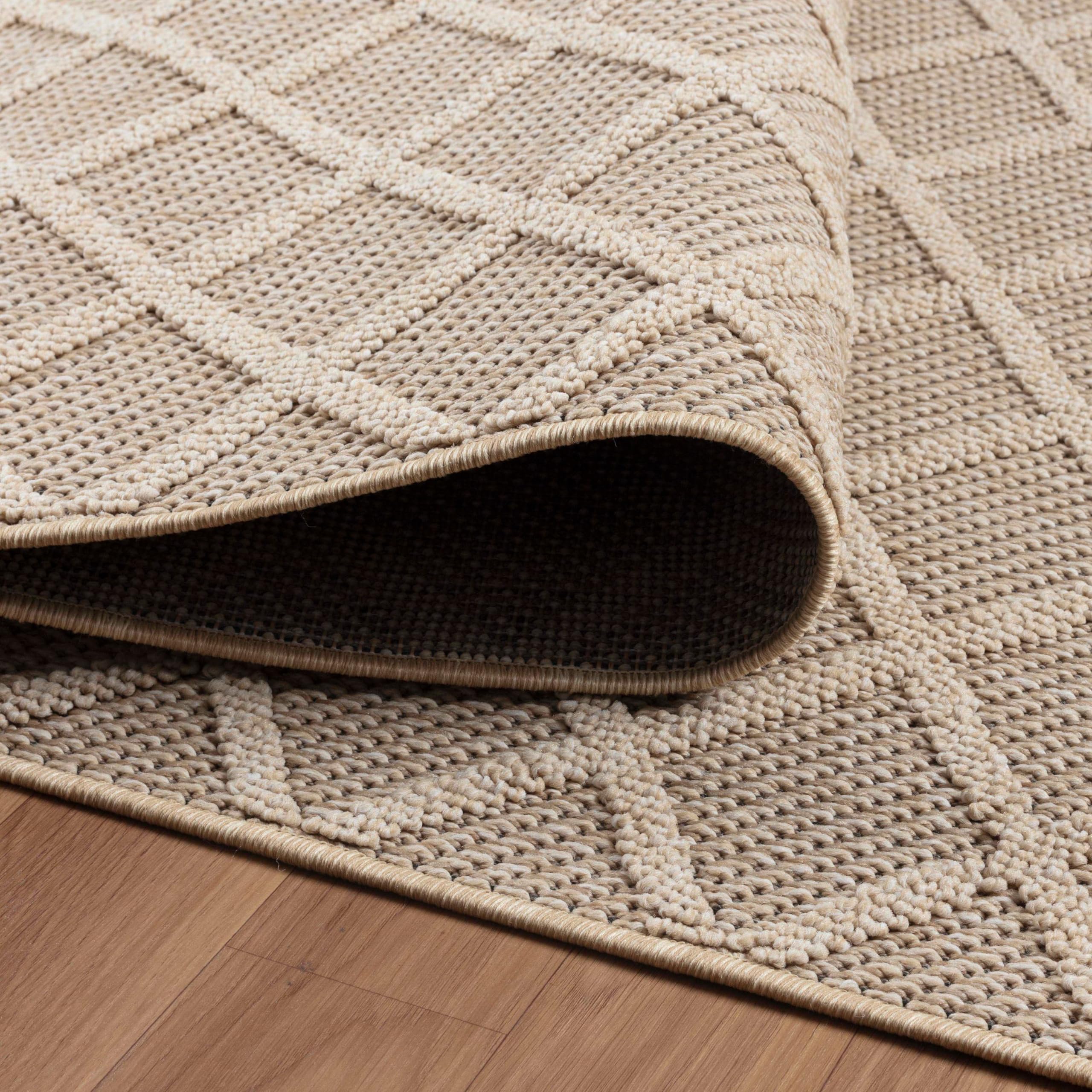 Outdoor Tapijt, Kleur Beige, Diamant ontwerp, 110742, Vloerkleed Rechthoekig, Vloerkleed terras-balkon-tuin of keuken, 120 x 170 cm