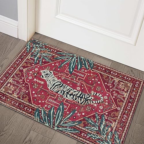 Vista 15 de Alfombras hippie, alfombras de 2 x 3 de lana sintética tropical rosa boho para baño, cocina, entrada interior pequeña. Alfombra moderna vintage