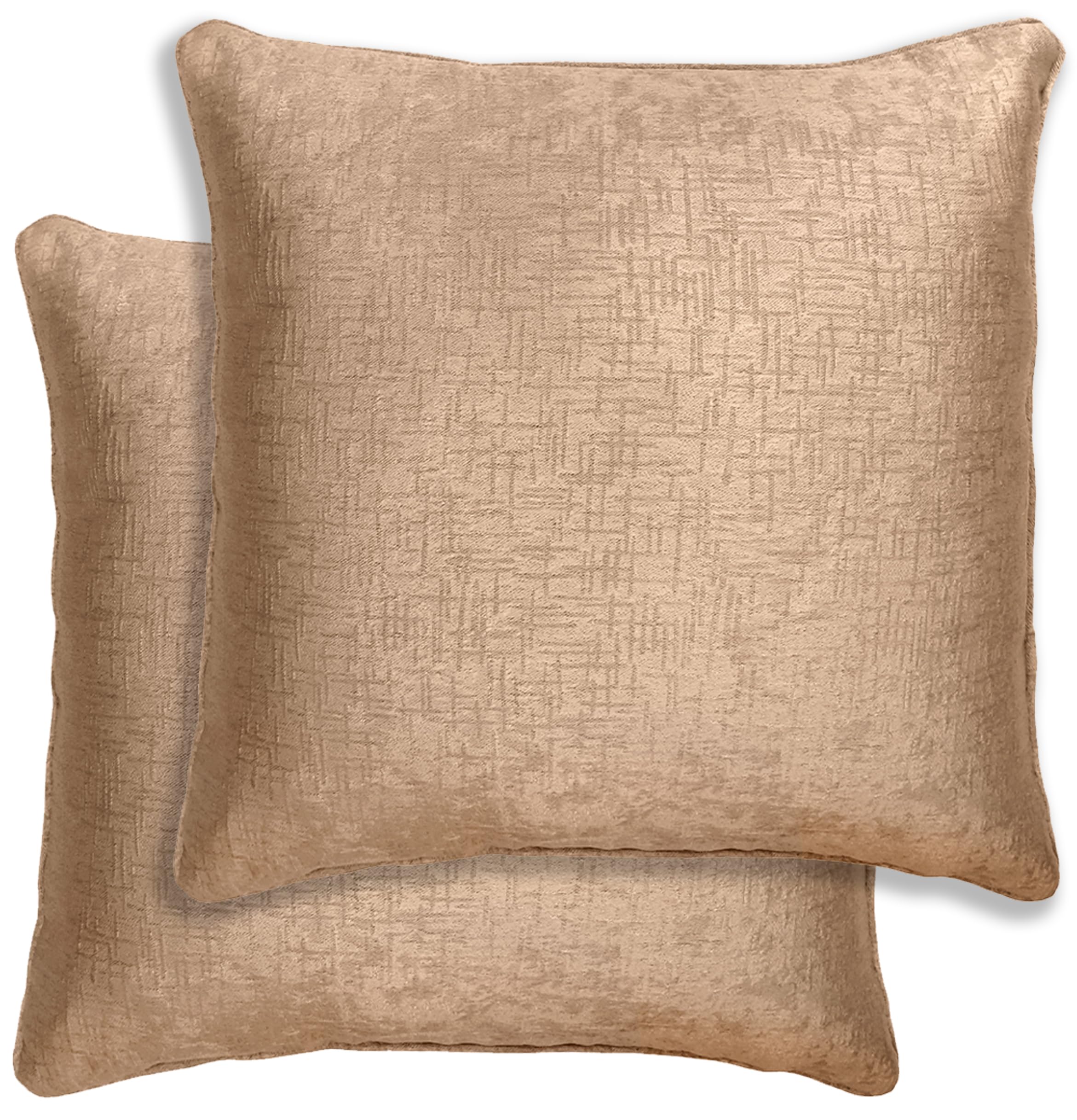 Enhanced Living Latte Pair Of Vogue Embossed Design Cushion Covers 43X43cm – Plain Textured Design With Piped Edge – Double-Sided, Zip Opening – Covers Only, No Inserts