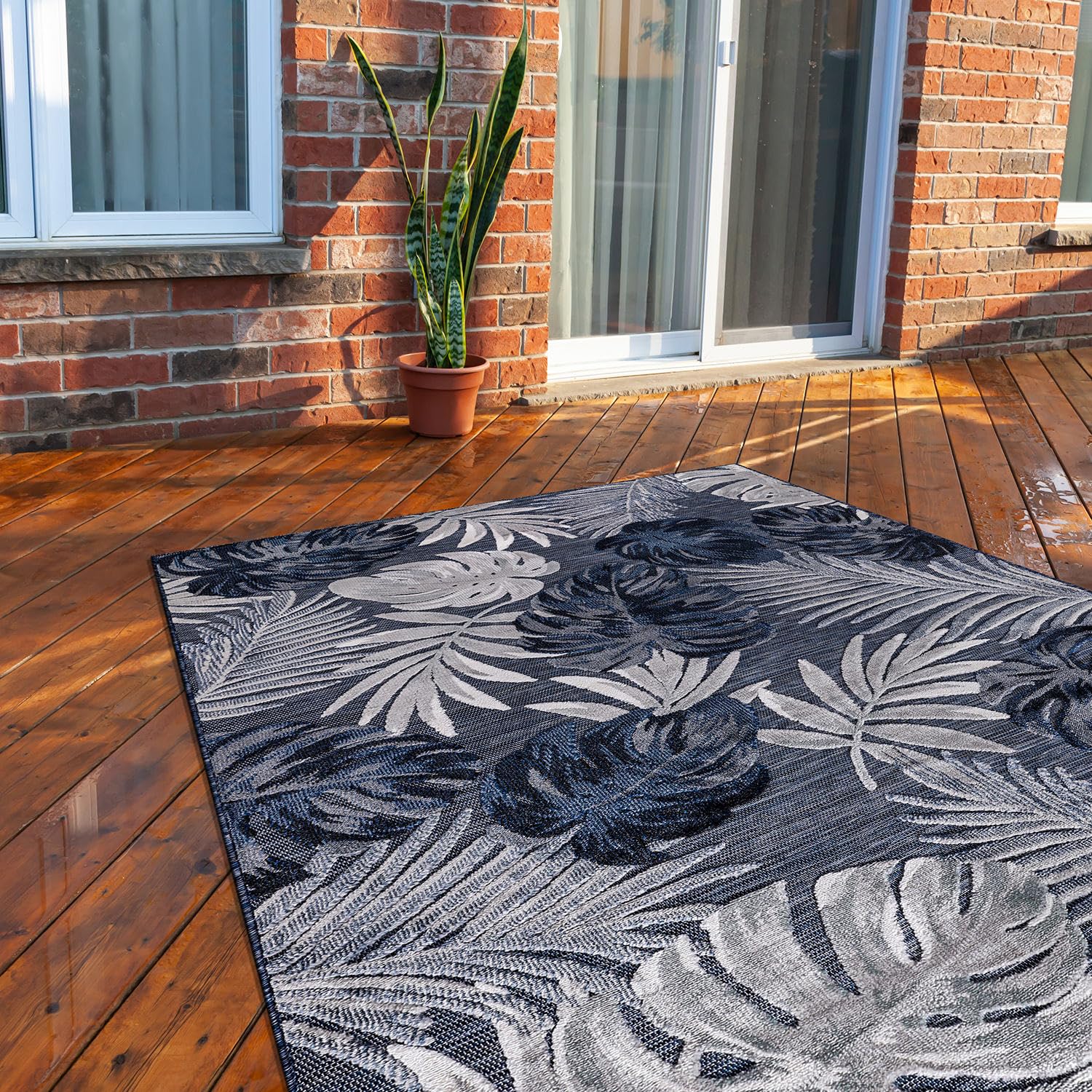 Amazon.com: CAMILSON Indoor/Outdoor Rug, Navy Blue 6’x9’ Leaf Tropical ...
