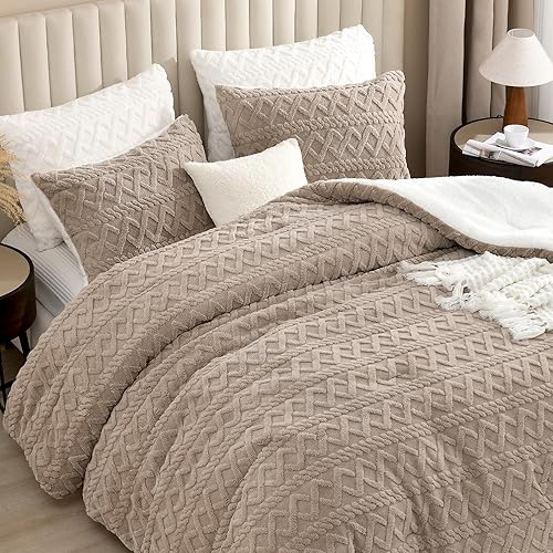 Miniatura 3 de Andency Juego de edredón esponjoso de color caqui, tamaño Queen, juego de edredón de 3 piezas de pelo sintético suave y mullido para cama Queen,