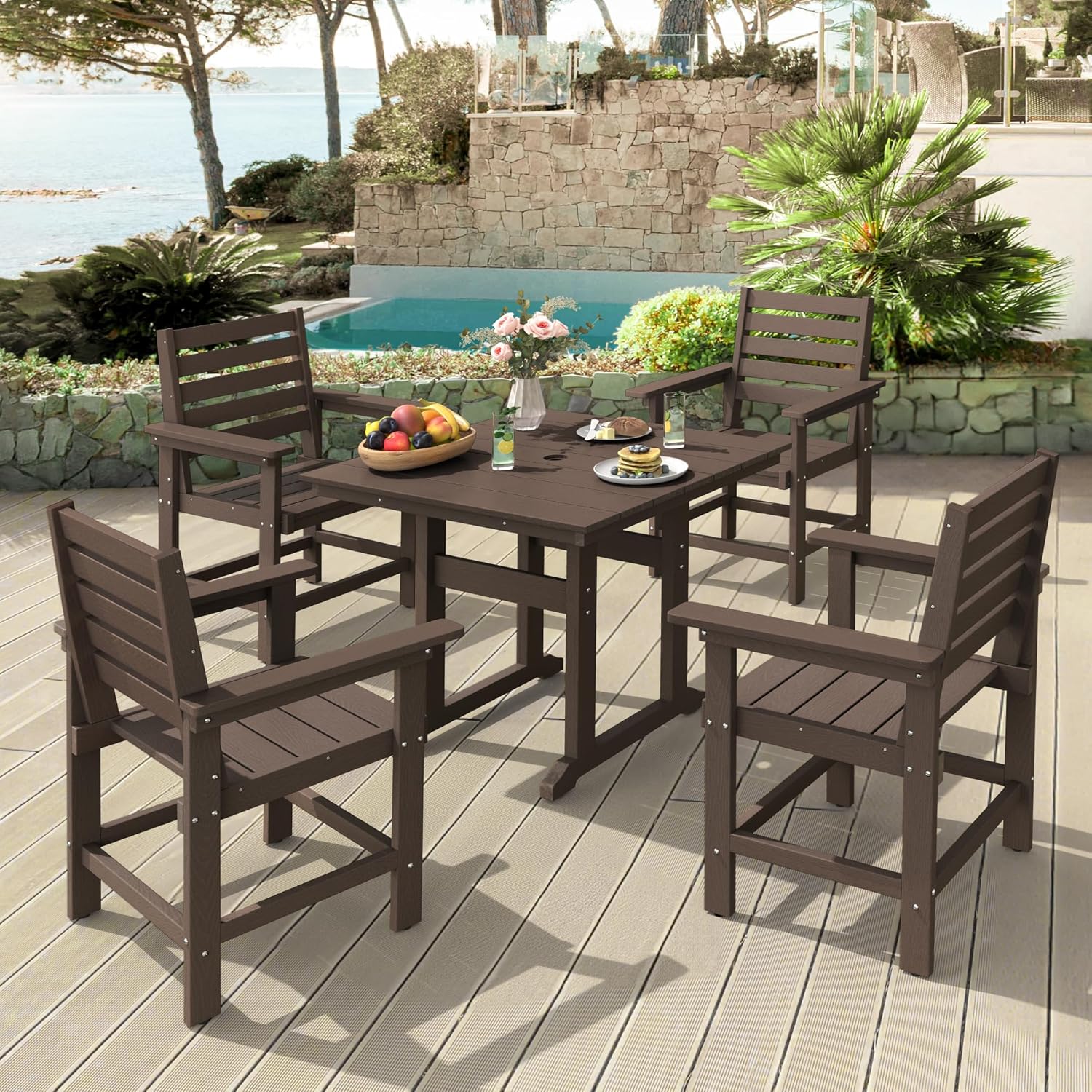 Homenjoy Patio Table and Chairs Set 5 Pieces, HDPE Weather