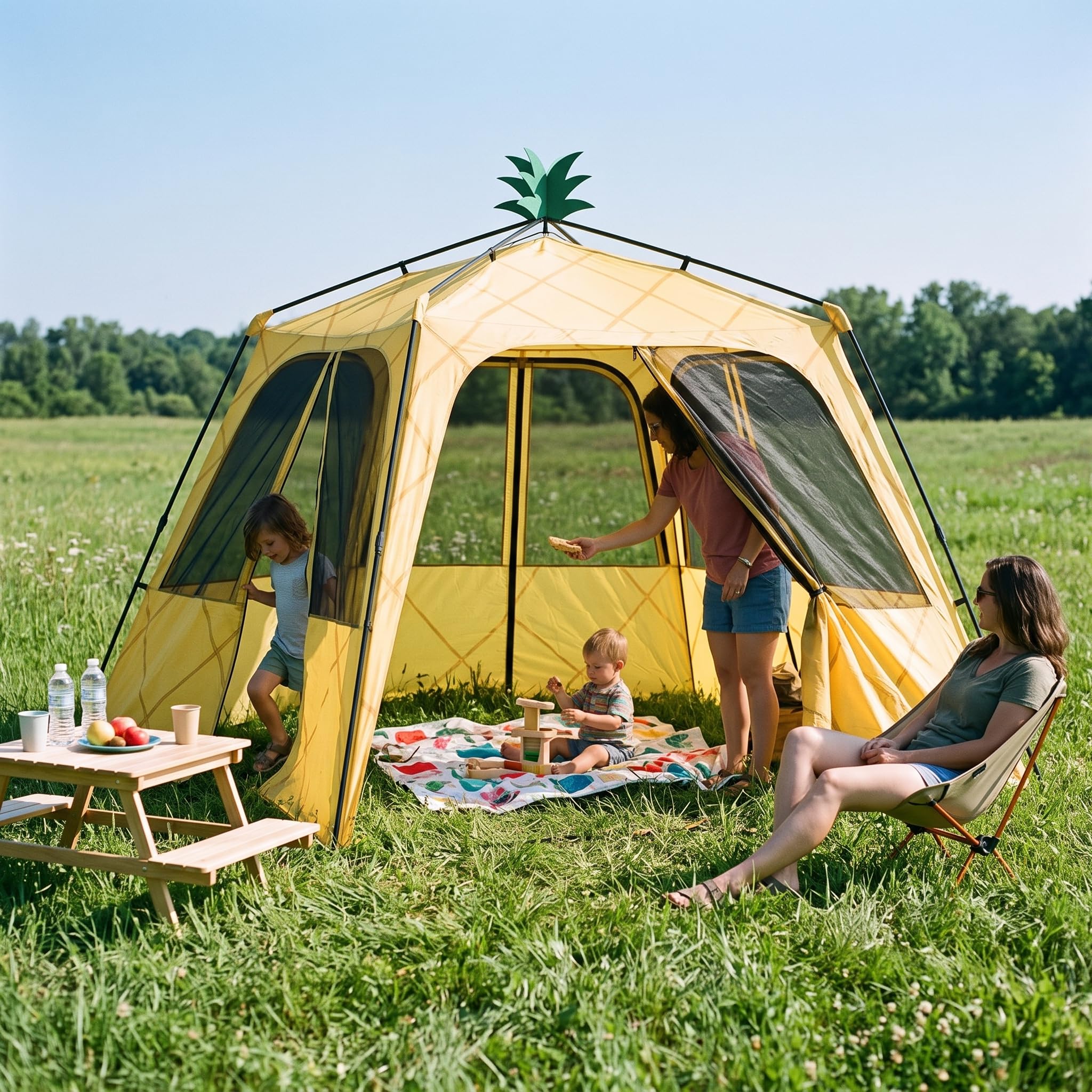 Tienda Campaña Instantánea para Camping Exterior, Refugio Portátil con Protección 50+, Tienda de campaña con 4 Cortinas de Malla