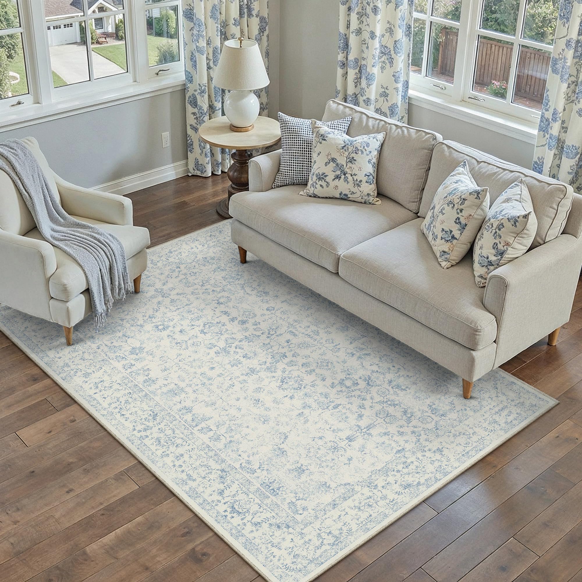 PureCozy Washable Rugs Living Room 120x170cm Vintage Green Area Rug Non Slip Distressed Bedroom Kitchen Office Dining Room Door Mat Indoor, Traditional Boho Low Pile Carpet — image 1