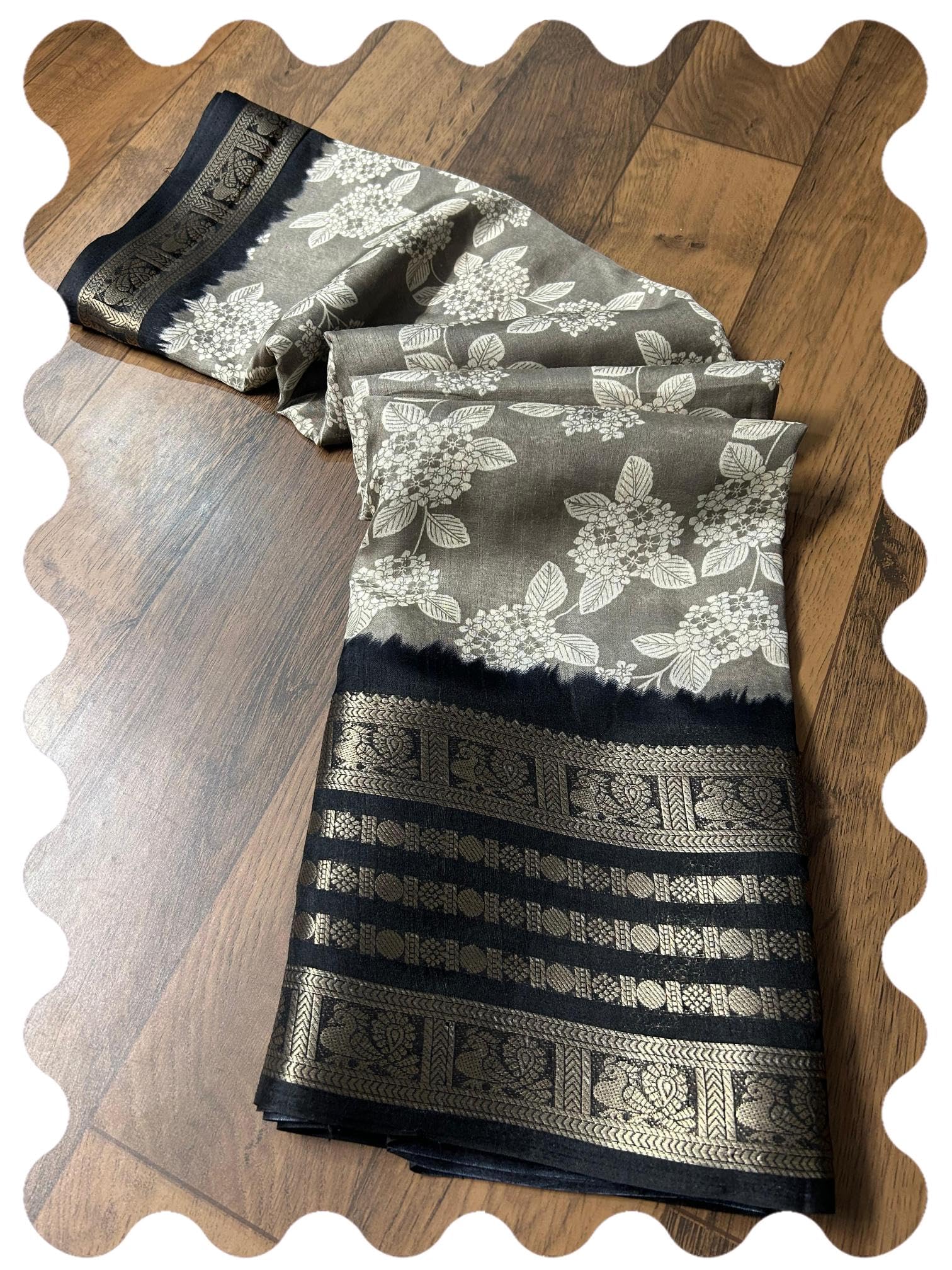 Festive Pure Dola Silk Floral Printed Bollywood Saree With Jacquard Border-image-49