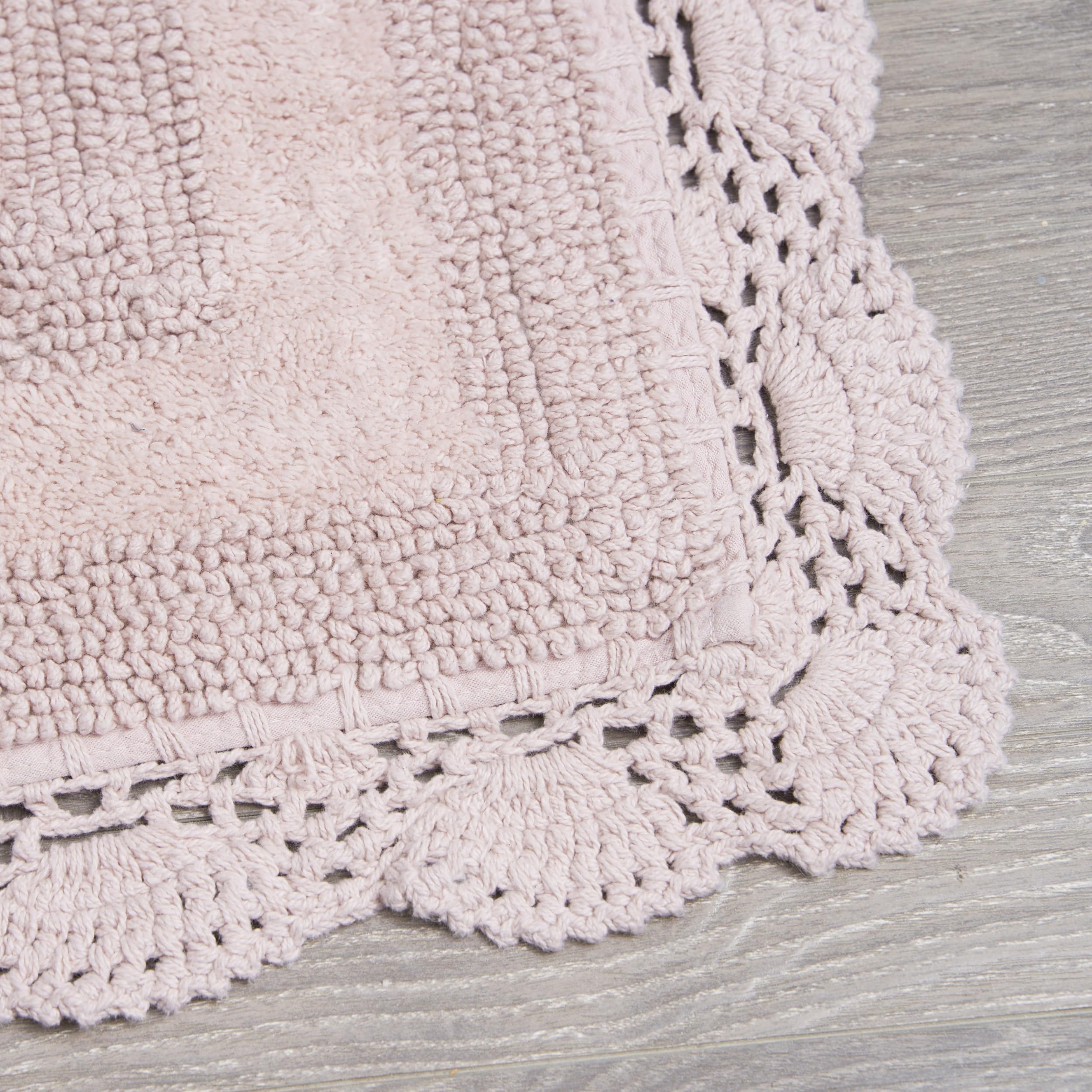 Laura Ashley Crochet Cotton 24x40 Bath Rug, Blush
