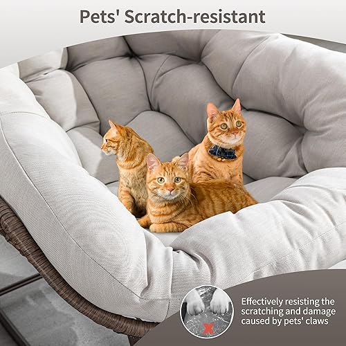 Miniatura 5 de HOMEFUN Mecedoras para patio al aire libre, mecedora Papasan de gran tamaño para interiores con cojín acolchado, silla mecedora para porche