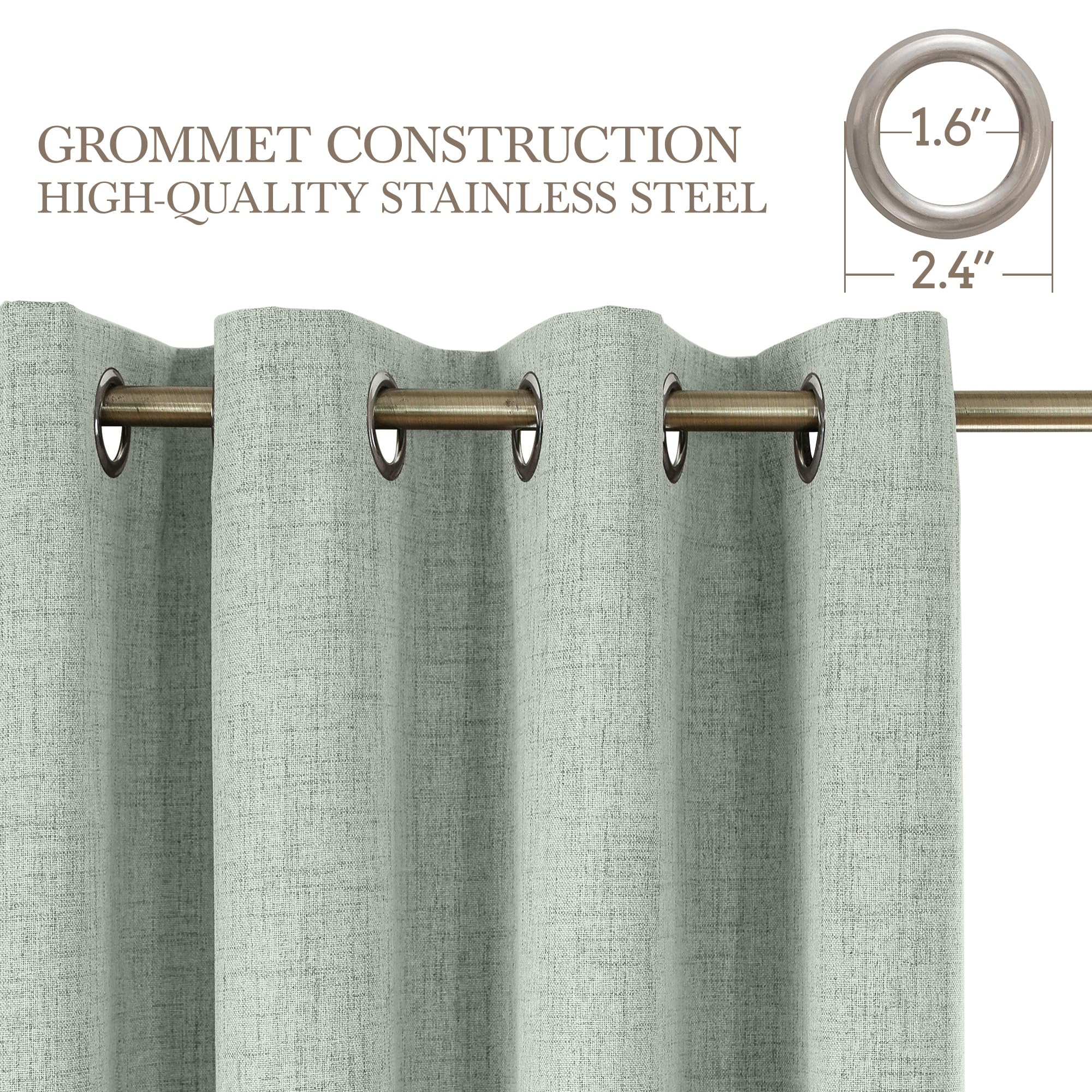 CUCRAF 100% Blackout Curtains Grayish green 72 Inch Drop 2 Panels Soft Texture Energy Saving Sun Blocking Thermal Eyelet Curtains for Bedroom Living Room 66 X 72 Inch - Image 2