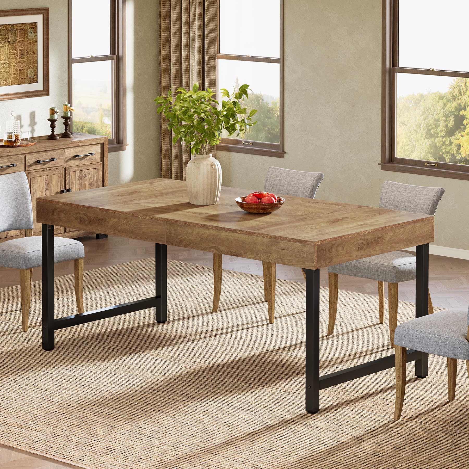 Tribesigns Tavolo da pranzo per 4-6 persone, 140 cm, industriale, rettangolare, con gambe in metallo resistente, per casa, sala da pranzo, piccoli spazi, marrone rustico