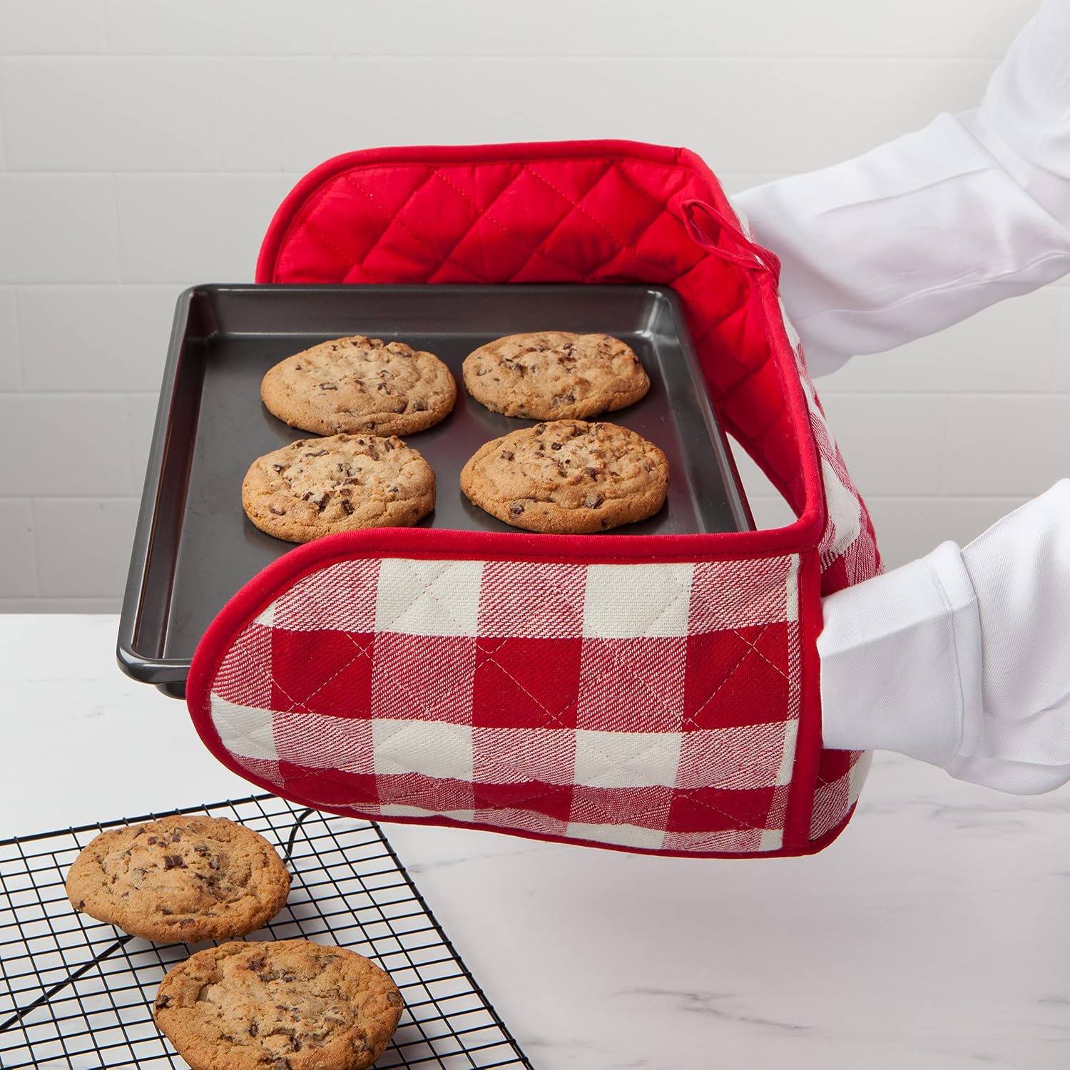 Now Designs Double Chef Mitt, Red Buffalo Check