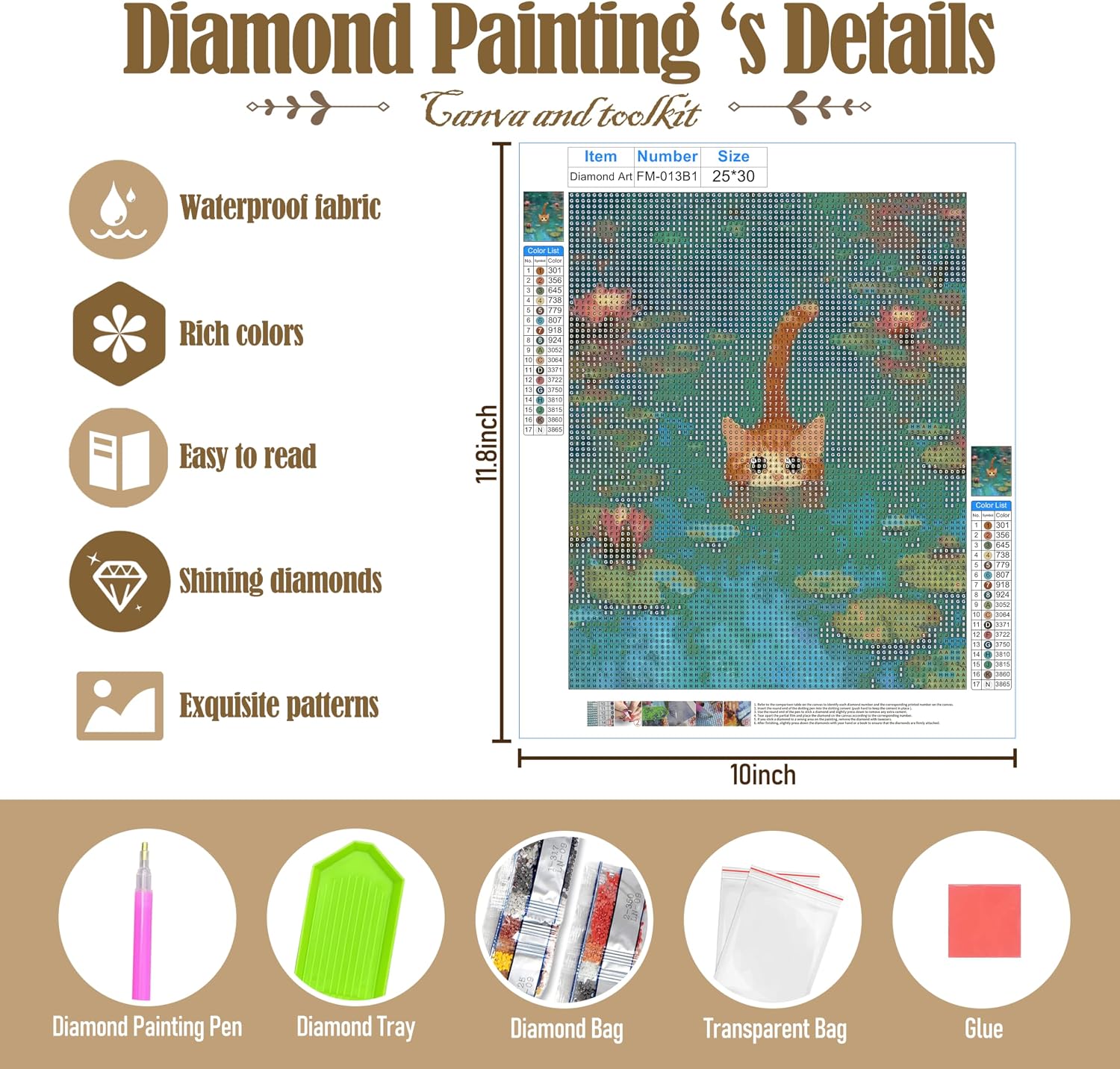 Kemingni 2 Pack Monet Inspired Water Lily Cat Diamond Painting Kit, Funny Orange and Black Cat Diamond Art Kits for Adults Beginners, Full Drill Gem Painting for Home Wall Decor, 9.8x11.8 Inch image 2