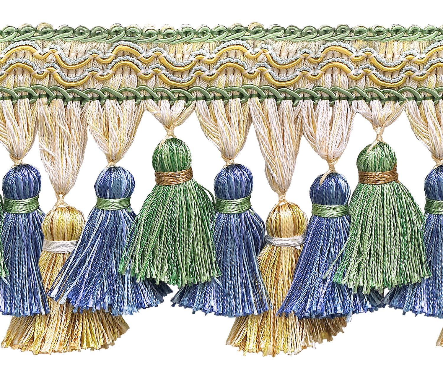 Frange à glands Imperial II vert or bleu 95mm Mountain Spring rouleau 4.6m