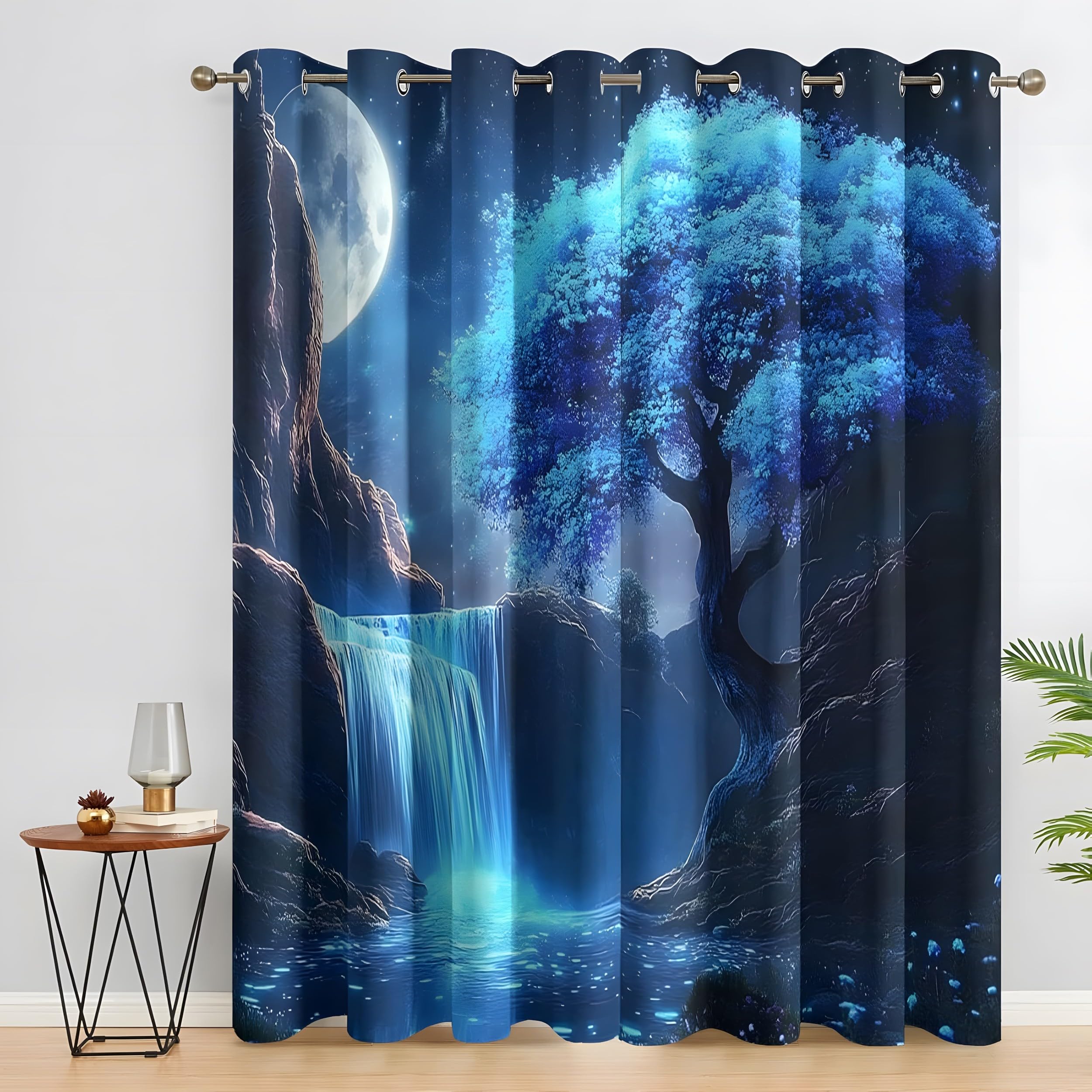 YZQGLHP Blue Waterfall Curtains, W 52" x L 84" (132 x 213 cm), Blue Fantasy Blackout and Heat-Insulating Curtains, Curtain 2 Pieces in a Pack, Suitable for Bedrooms and Living Rooms