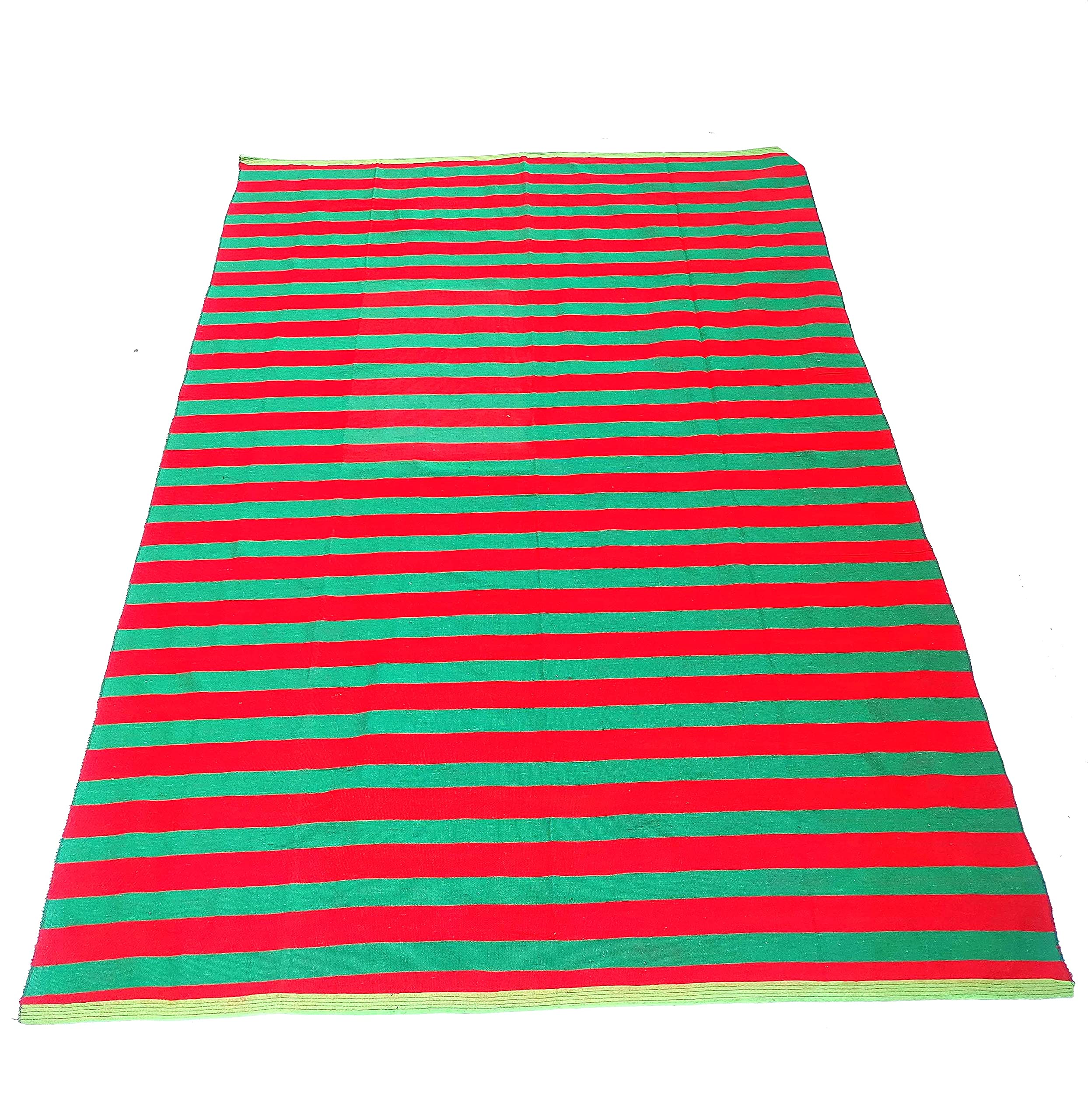 P&T Red Green Dari Bright 7 FT X 10 FT Premium Heavy Acrylic Big Dari, Durrie, Dhurrie, Rugs, Satranji, Floor Mat-Red & Green Bright Colour