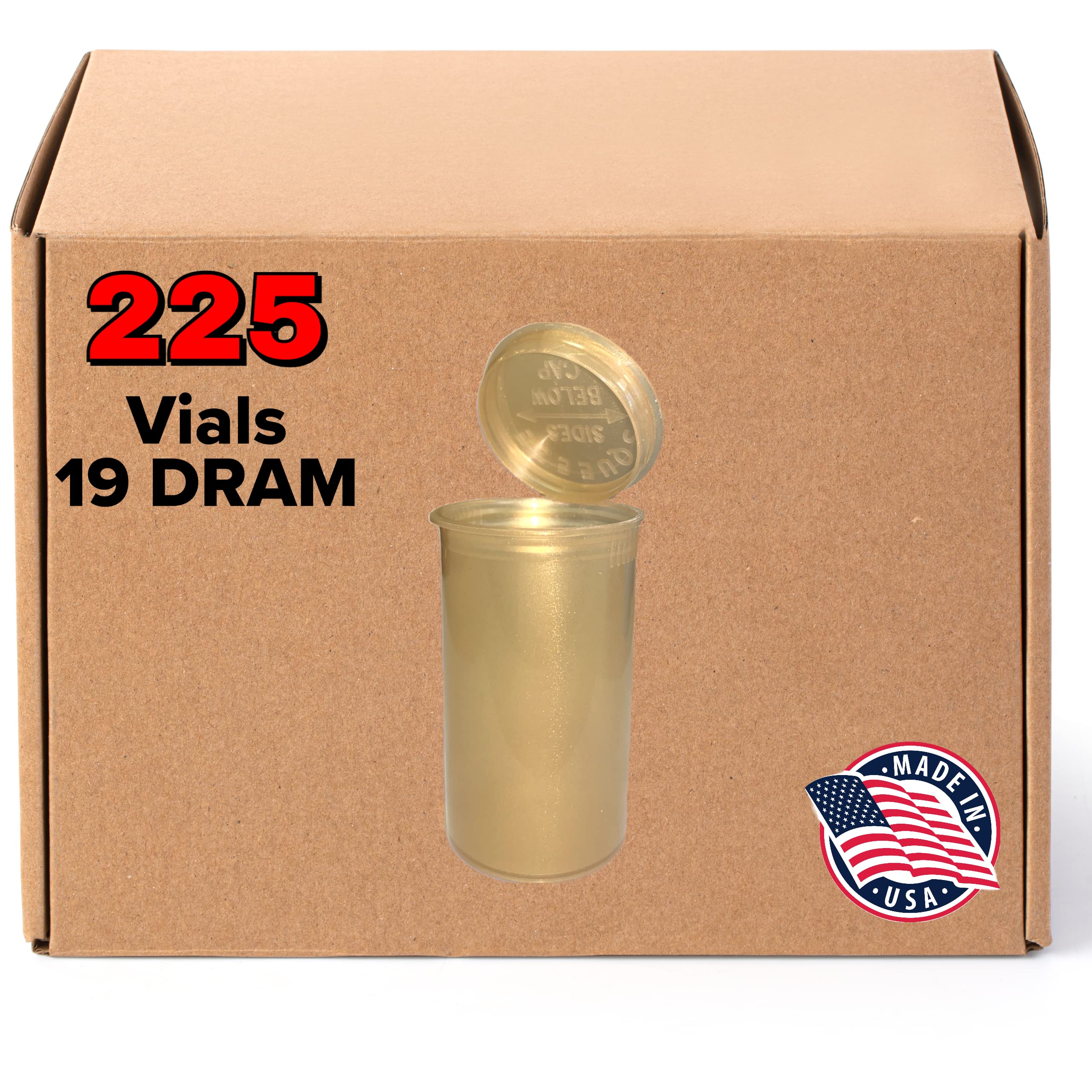 19 DRAM Pop Top Bottles (Gold)(2.75In Deep X 1.5In Wide) - Child Resistant - Pill RX Vials Jar - BPA Free - 225 Count